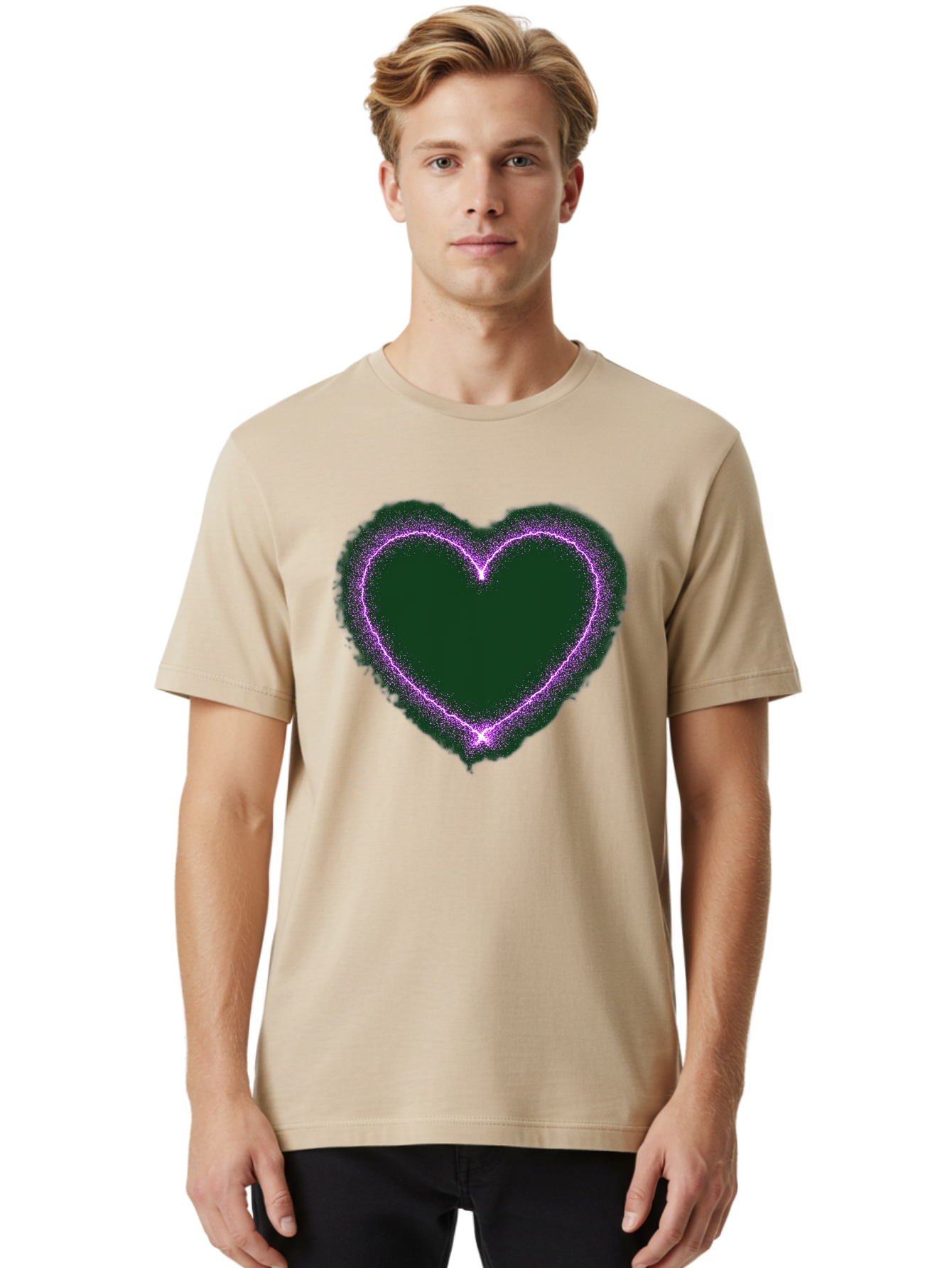 Purple-Heart-1 Men'S Graphic Tee, 100% Cotton, Comfortable Casual Summer Wear, Machine Washable, Purple Heart Shape, Neon Light, Glowing Heart, Love Symbol, Romantic Gesture, Vibrant Purple, Heart Outline, Sparkles, Festive Design, Bae074 30