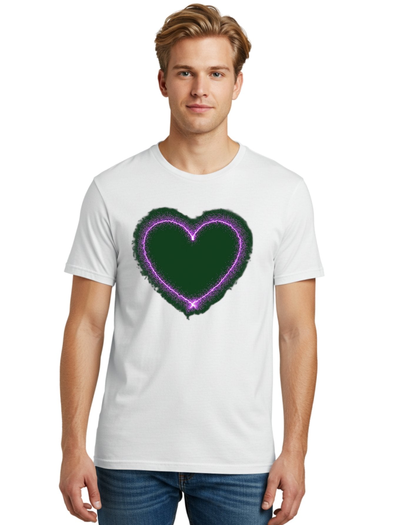 Purple-Heart-1 Men'S Graphic Tee, 100% Cotton, Comfortable Casual Summer Wear, Machine Washable, Purple Heart Shape, Neon Light, Glowing Heart, Love Symbol, Romantic Gesture, Vibrant Purple, Heart Outline, Sparkles, Festive Design, Bae074 30