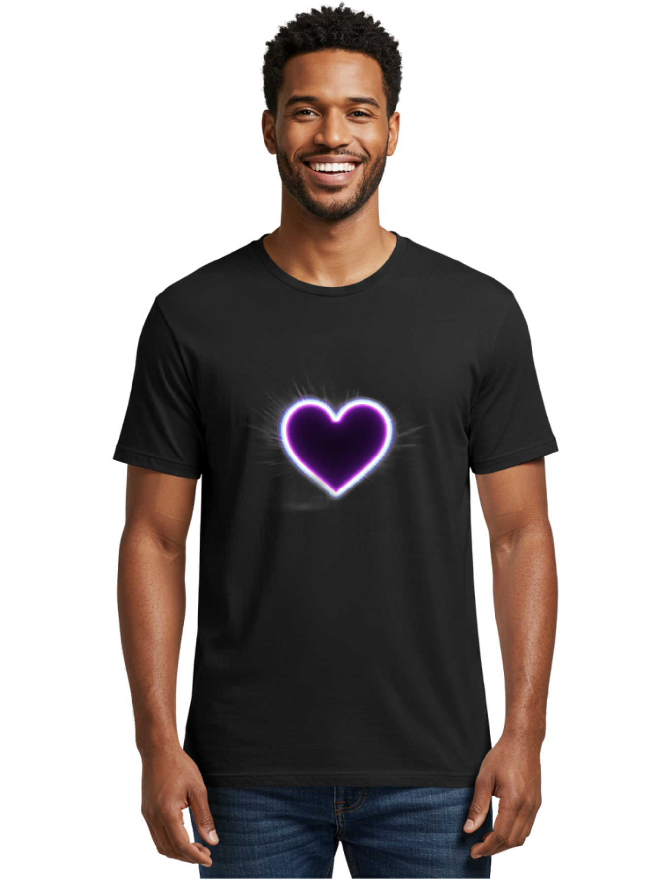 Purple-Heart Men'S Graphic Tee, 100% Cotton, Comfortable Casual Summer Wear, Machine Washable, Purple Heart Icon, Glowing Heart, Purple Neon Glow, Love Symbol, Heart Shape, Vibrant Purple, Emotional Graphic, Valentines Day Graphic, Heart Icon Bae075 27