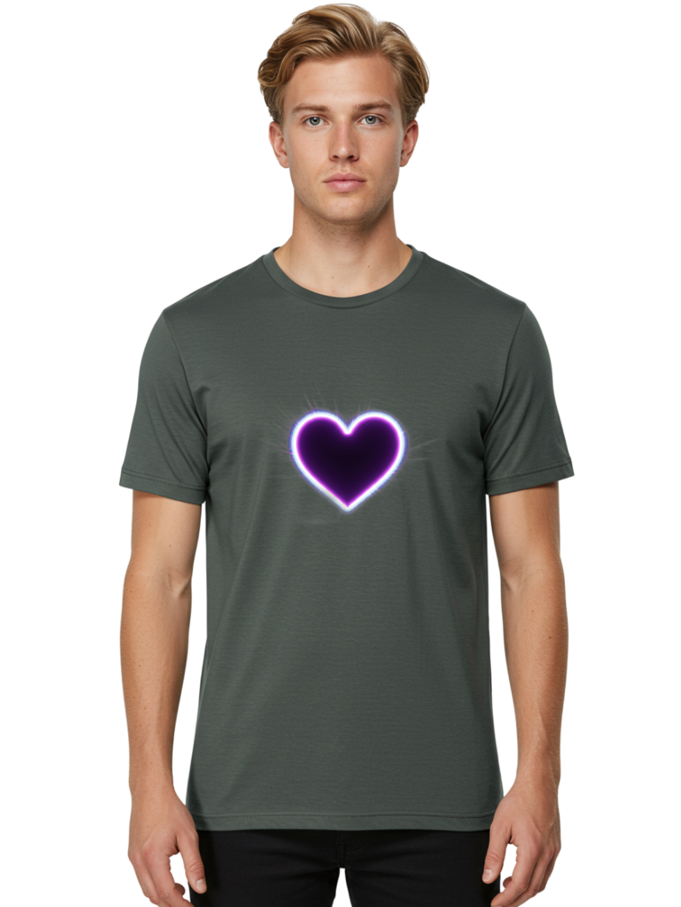 Purple-Heart Men'S Graphic Tee, 100% Cotton, Comfortable Casual Summer Wear, Machine Washable, Purple Heart Icon, Glowing Heart, Purple Neon Glow, Love Symbol, Heart Shape, Vibrant Purple, Emotional Graphic, Valentines Day Graphic, Heart Icon Bae075 29