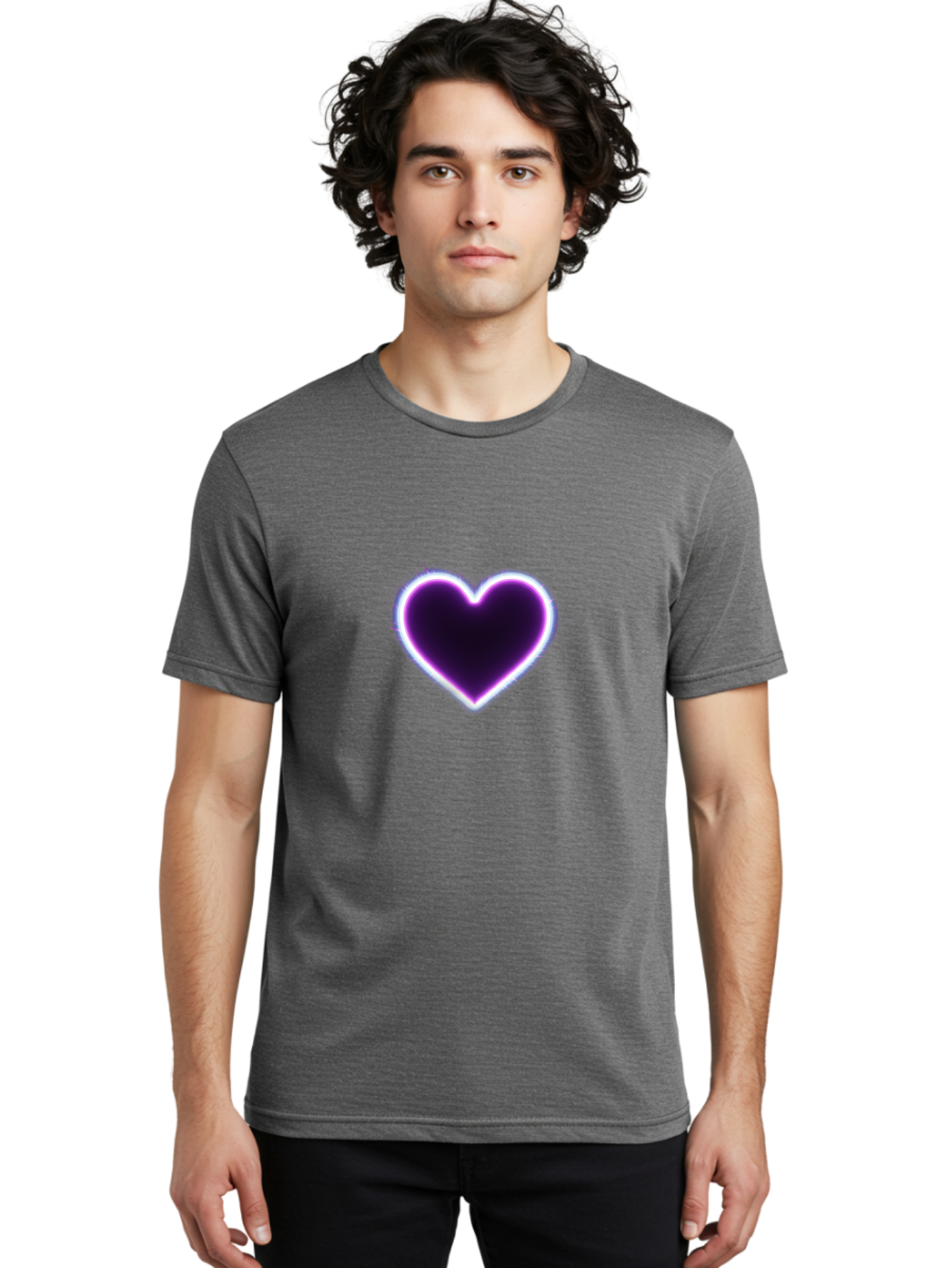 Purple-Heart Men'S Graphic Tee, 100% Cotton, Comfortable Casual Summer Wear, Machine Washable, Purple Heart Icon, Glowing Heart, Purple Neon Glow, Love Symbol, Heart Shape, Vibrant Purple, Emotional Graphic, Valentines Day Graphic, Heart Icon Bae075 24