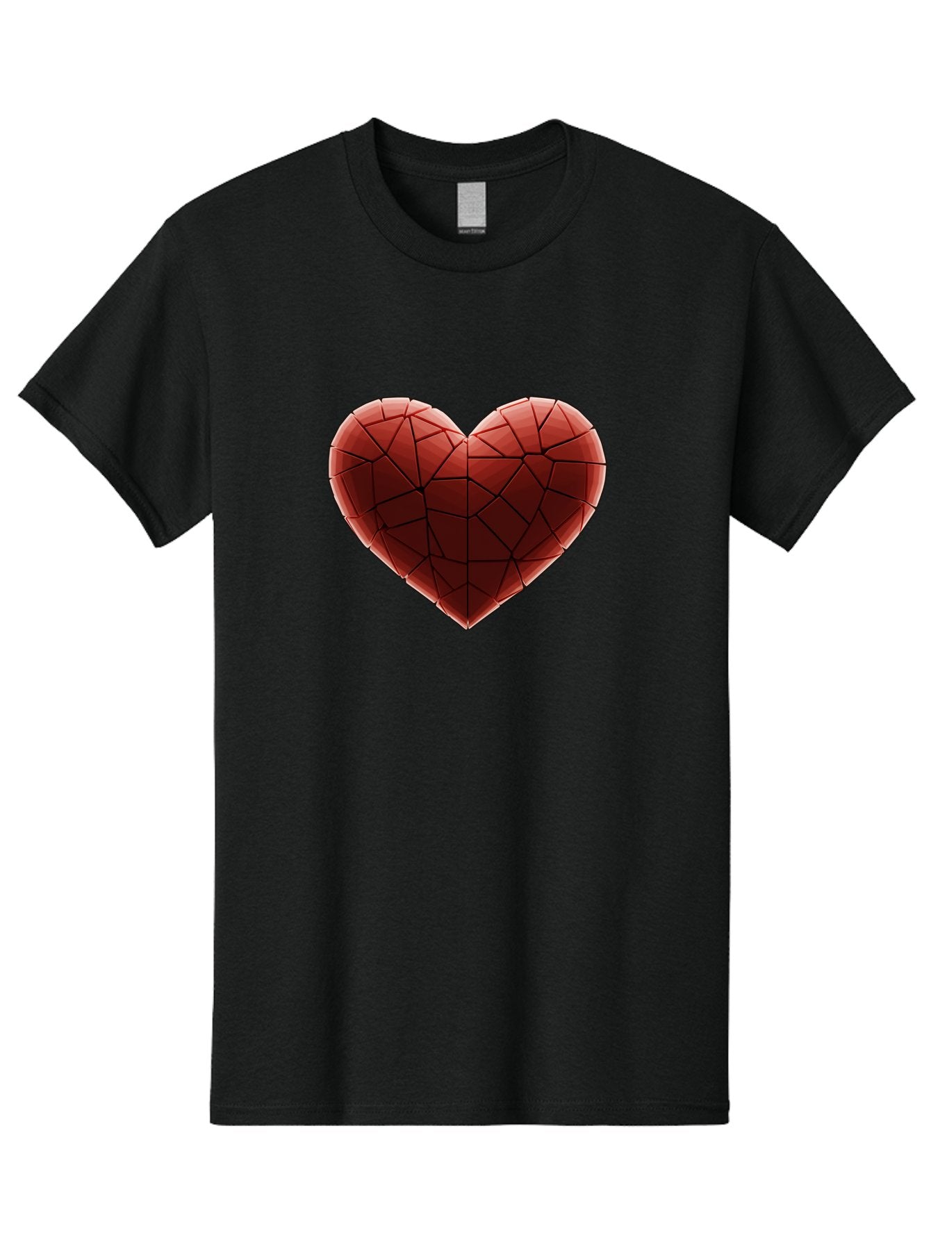 Red-Faceted-Heart Men'S Graphic Tee, 100% Cotton, Comfortable Casual Summer Wear, Machine Washable, Low Poly Heart, Geometric Heart, Red Heart, Love Symbol, Abstract Art, 3D Model, Modern Design, Polygonal Shape, Heart Shape Bae076 13