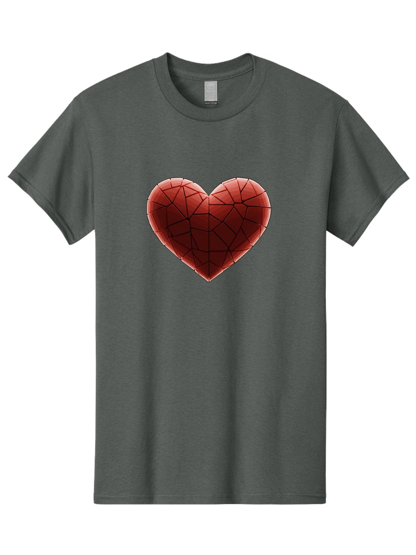 Red-Faceted-Heart Men'S Graphic Tee, 100% Cotton, Comfortable Casual Summer Wear, Machine Washable, Low Poly Heart, Geometric Heart, Red Heart, Love Symbol, Abstract Art, 3D Model, Modern Design, Polygonal Shape, Heart Shape Bae076 14