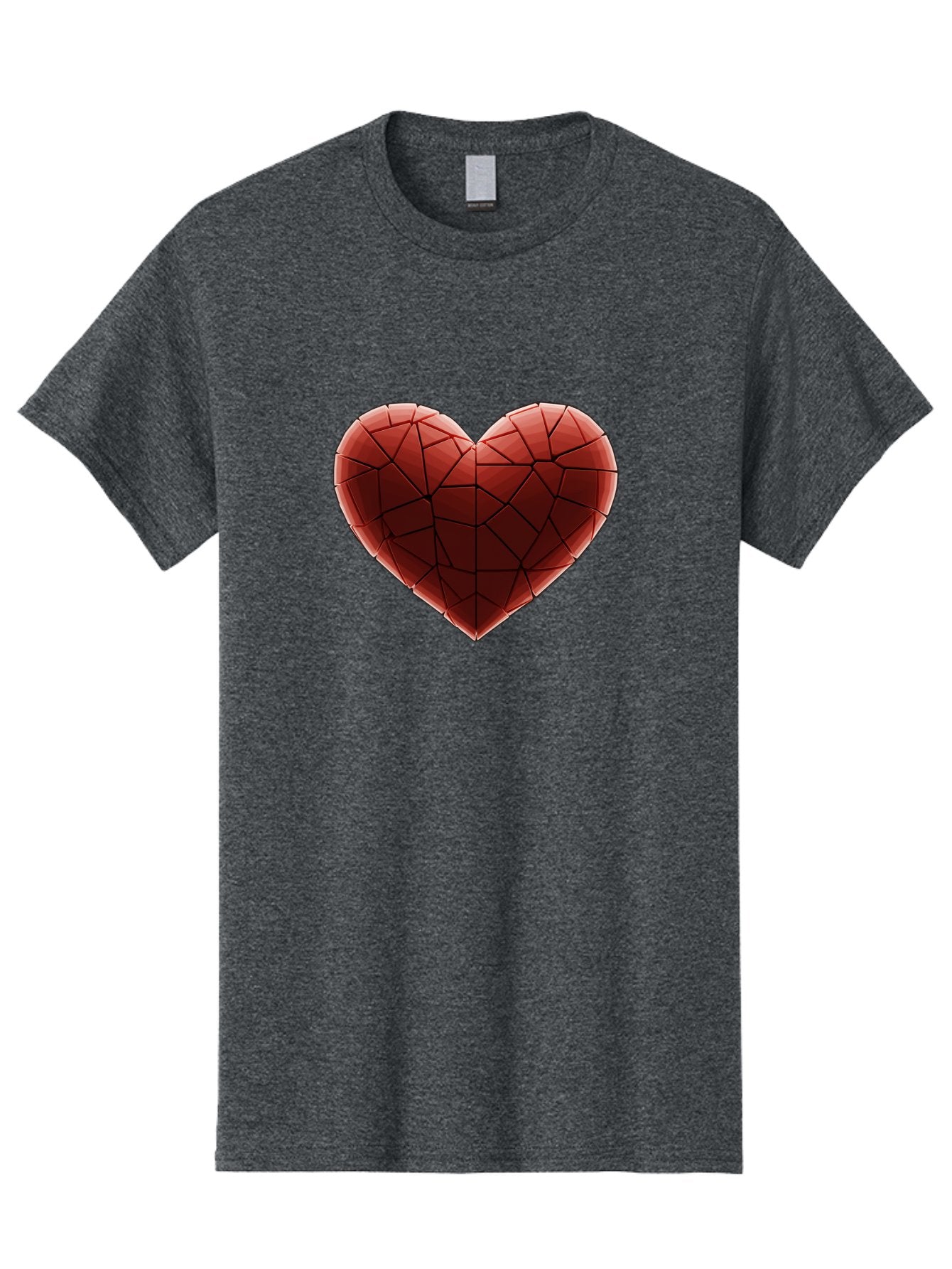 Red-Faceted-Heart Men'S Graphic Tee, 100% Cotton, Comfortable Casual Summer Wear, Machine Washable, Low Poly Heart, Geometric Heart, Red Heart, Love Symbol, Abstract Art, 3D Model, Modern Design, Polygonal Shape, Heart Shape Bae076 15