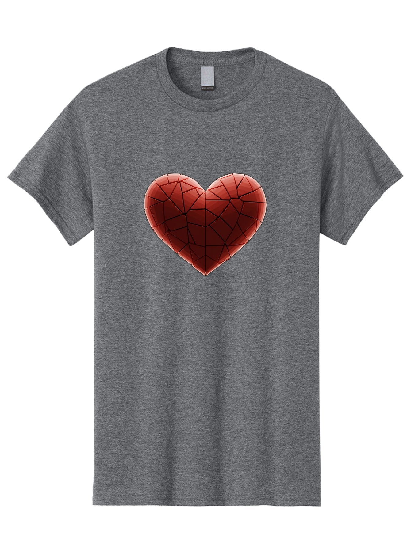 Red-Faceted-Heart Men'S Graphic Tee, 100% Cotton, Comfortable Casual Summer Wear, Machine Washable, Low Poly Heart, Geometric Heart, Red Heart, Love Symbol, Abstract Art, 3D Model, Modern Design, Polygonal Shape, Heart Shape Bae076 8