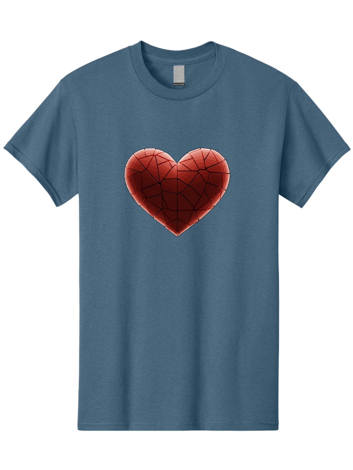 Red-Faceted-Heart Men'S Graphic Tee, 100% Cotton, Comfortable Casual Summer Wear, Machine Washable, Low Poly Heart, Geometric Heart, Red Heart, Love Symbol, Abstract Art, 3D Model, Modern Design, Polygonal Shape, Heart Shape Bae076 9