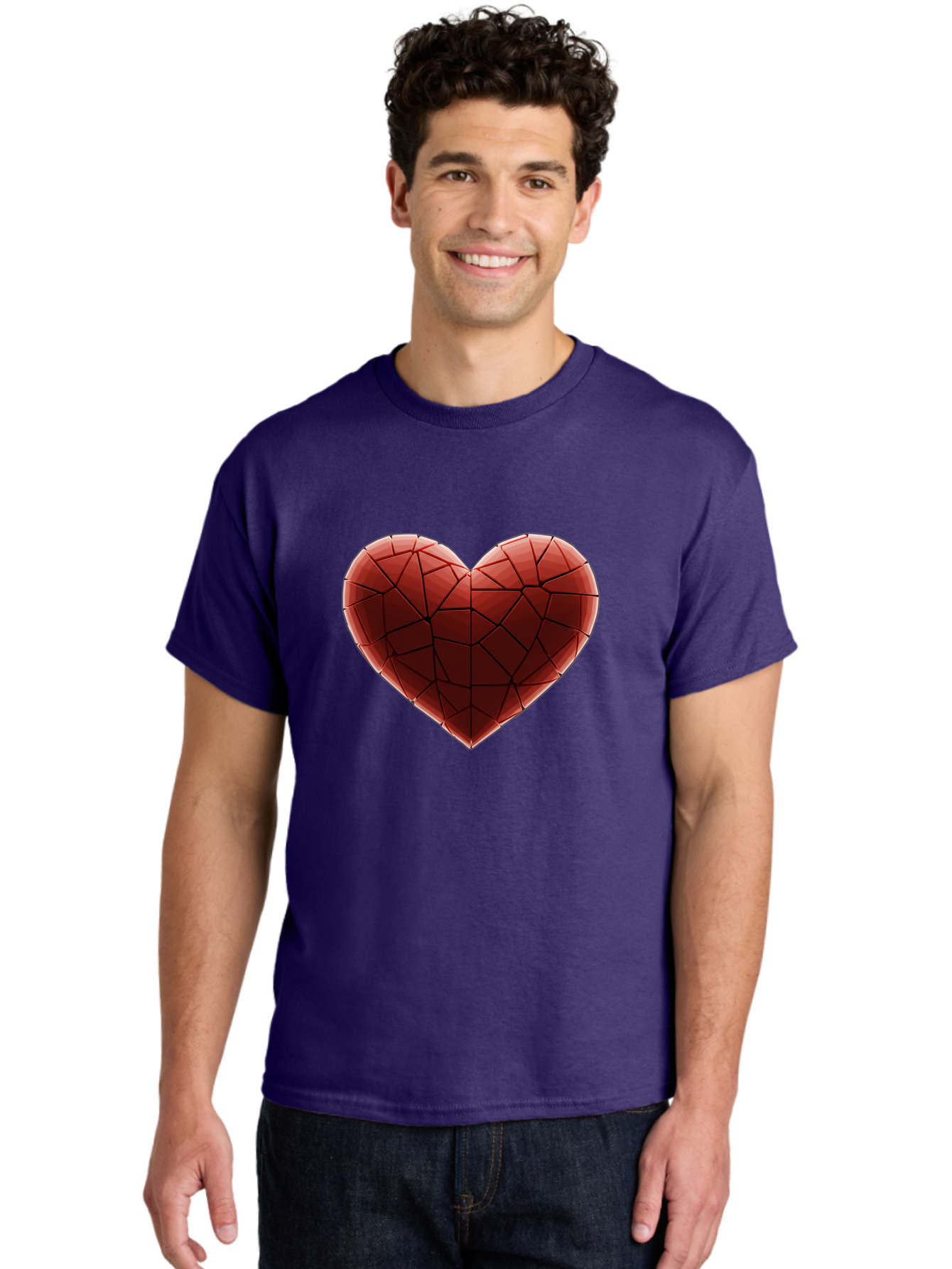 Red-Faceted-Heart Men'S Graphic Tee, 100% Cotton, Comfortable Casual Summer Wear, Machine Washable, Low Poly Heart, Geometric Heart, Red Heart, Love Symbol, Abstract Art, 3D Model, Modern Design, Polygonal Shape, Heart Shape Bae076 27