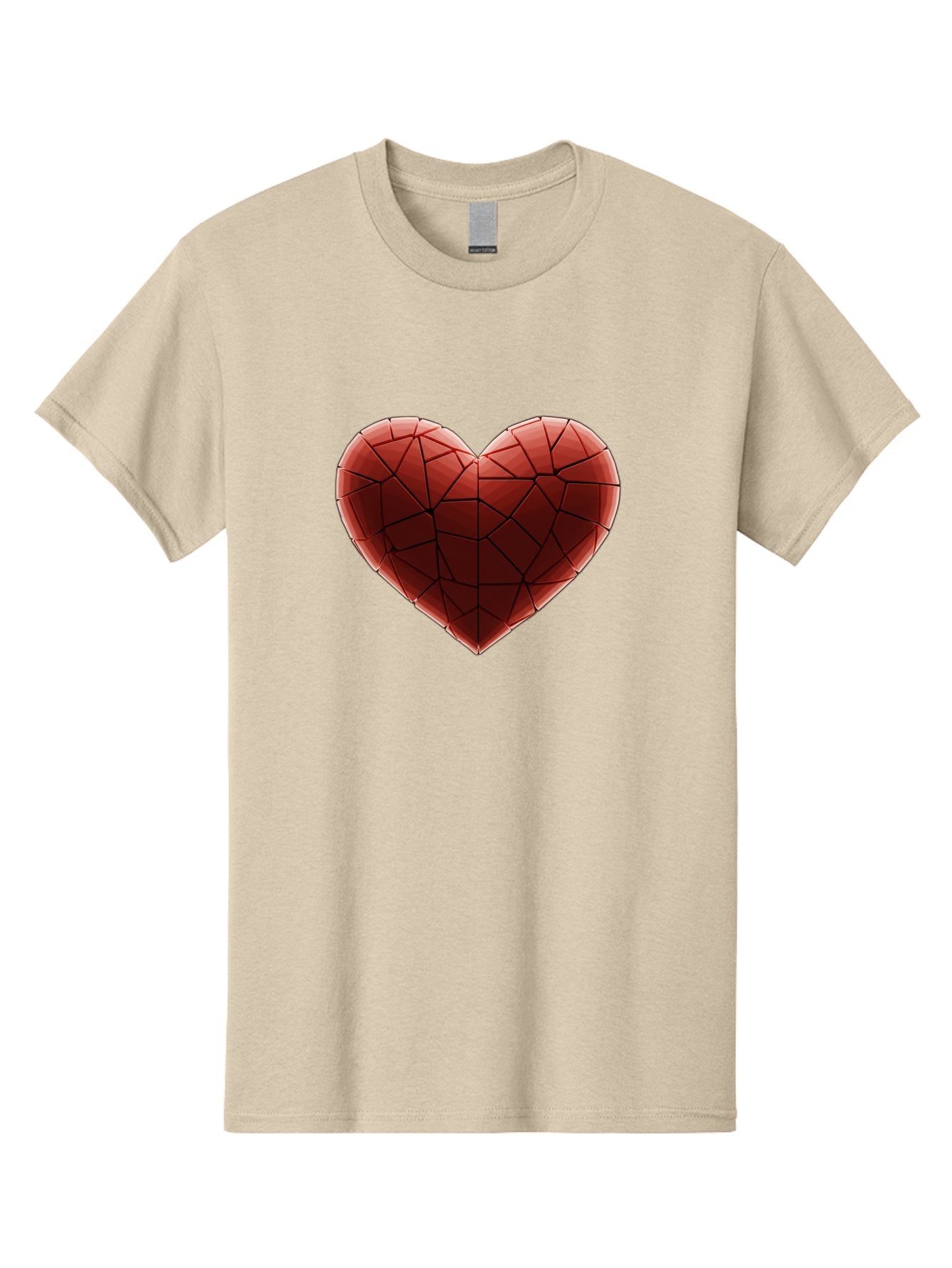 Red-Faceted-Heart Men'S Graphic Tee, 100% Cotton, Comfortable Casual Summer Wear, Machine Washable, Low Poly Heart, Geometric Heart, Red Heart, Love Symbol, Abstract Art, 3D Model, Modern Design, Polygonal Shape, Heart Shape Bae076