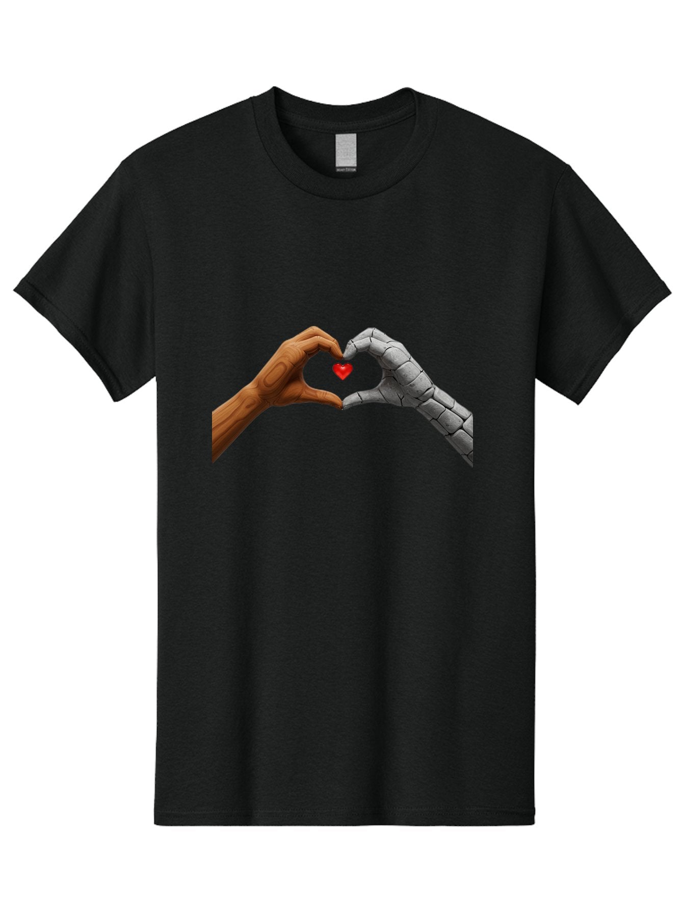Robot-Hand-Human-Hand-Heart Men'S Graphic Tee, 100% Cotton, Comfortable Casual Summer Wear, Machine Washable, Human Hand, Robot Hand, Heart Shape, Love Symbol, Technology And Humanity, Futuristic Love, Robotic Love, Hand Gesture, Red Heart Bae077