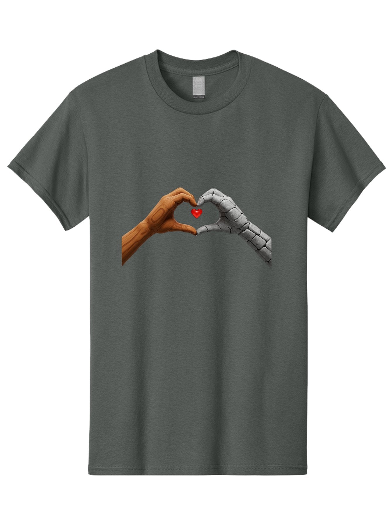Robot-Hand-Human-Hand-Heart Men'S Graphic Tee, 100% Cotton, Comfortable Casual Summer Wear, Machine Washable, Human Hand, Robot Hand, Heart Shape, Love Symbol, Technology And Humanity, Futuristic Love, Robotic Love, Hand Gesture, Red Heart Bae077
