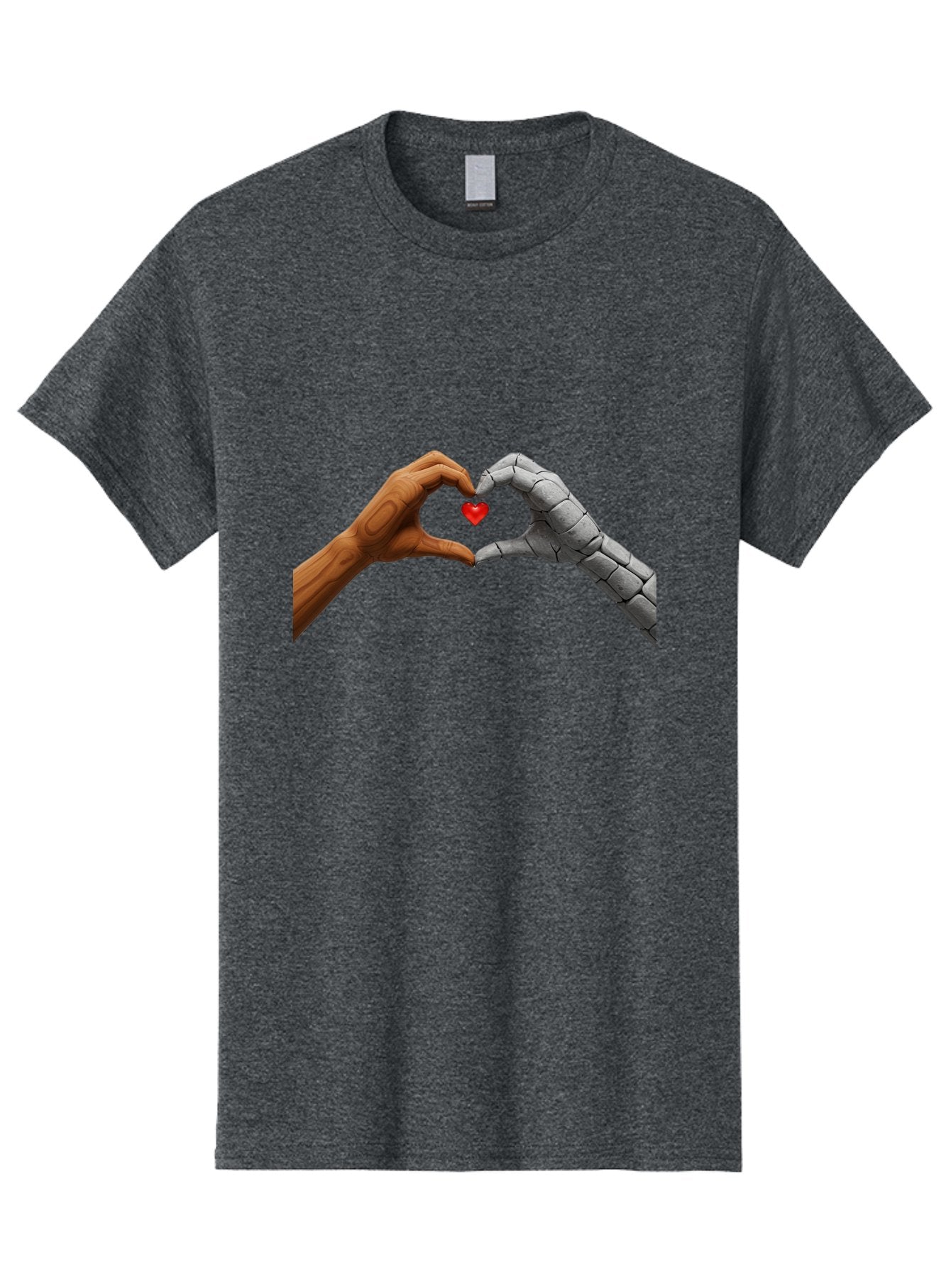 Robot-Hand-Human-Hand-Heart Men'S Graphic Tee, 100% Cotton, Comfortable Casual Summer Wear, Machine Washable, Human Hand, Robot Hand, Heart Shape, Love Symbol, Technology And Humanity, Futuristic Love, Robotic Love, Hand Gesture, Red Heart Bae077 8