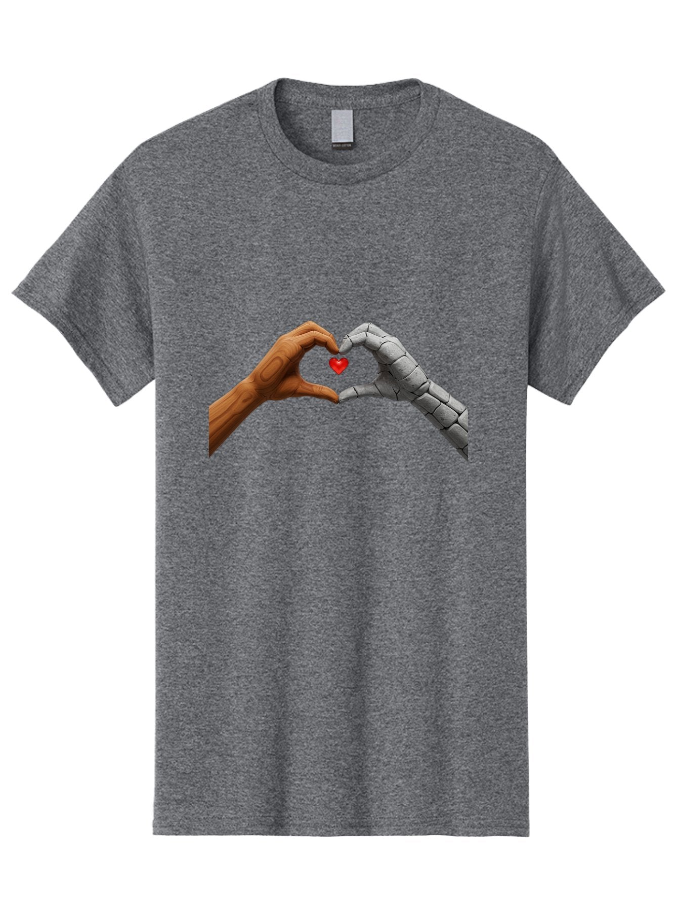 Robot-Hand-Human-Hand-Heart Men'S Graphic Tee, 100% Cotton, Comfortable Casual Summer Wear, Machine Washable, Human Hand, Robot Hand, Heart Shape, Love Symbol, Technology And Humanity, Futuristic Love, Robotic Love, Hand Gesture, Red Heart Bae077 4
