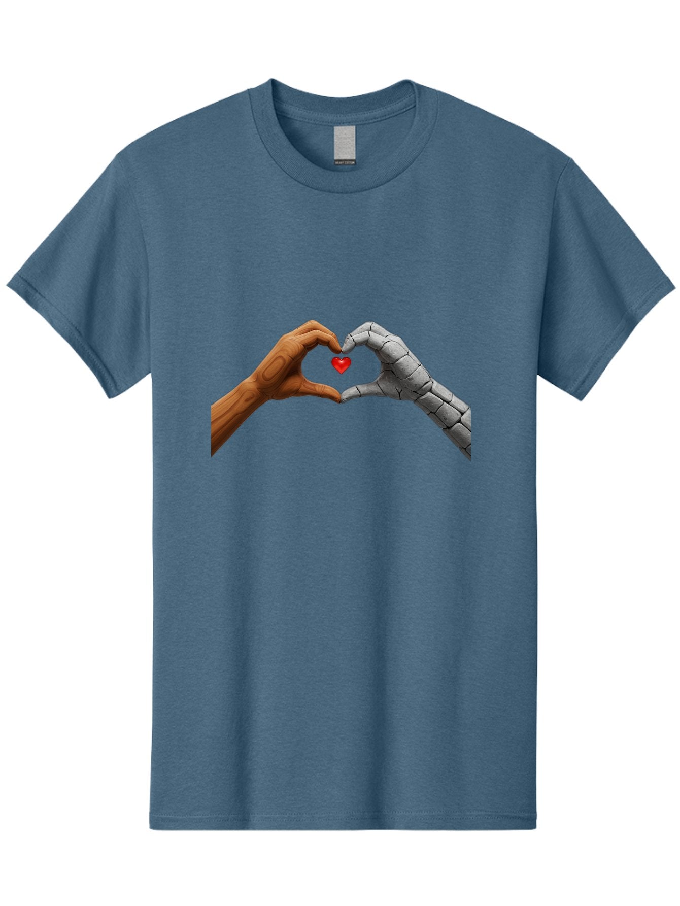 Robot-Hand-Human-Hand-Heart Men'S Graphic Tee, 100% Cotton, Comfortable Casual Summer Wear, Machine Washable, Human Hand, Robot Hand, Heart Shape, Love Symbol, Technology And Humanity, Futuristic Love, Robotic Love, Hand Gesture, Red Heart Bae077 3