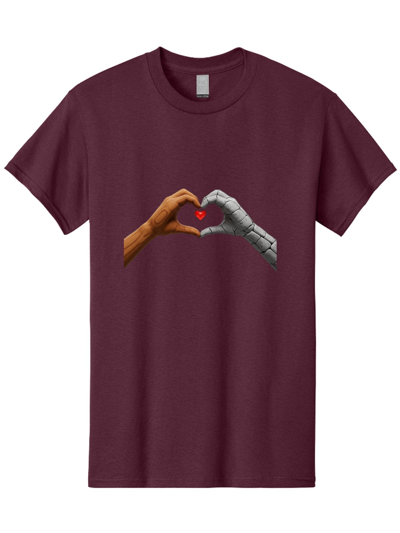 Robot-Hand-Human-Hand-Heart Men'S Graphic Tee, 100% Cotton, Comfortable Casual Summer Wear, Machine Washable, Human Hand, Robot Hand, Heart Shape, Love Symbol, Technology And Humanity, Futuristic Love, Robotic Love, Hand Gesture, Red Heart Bae077 10