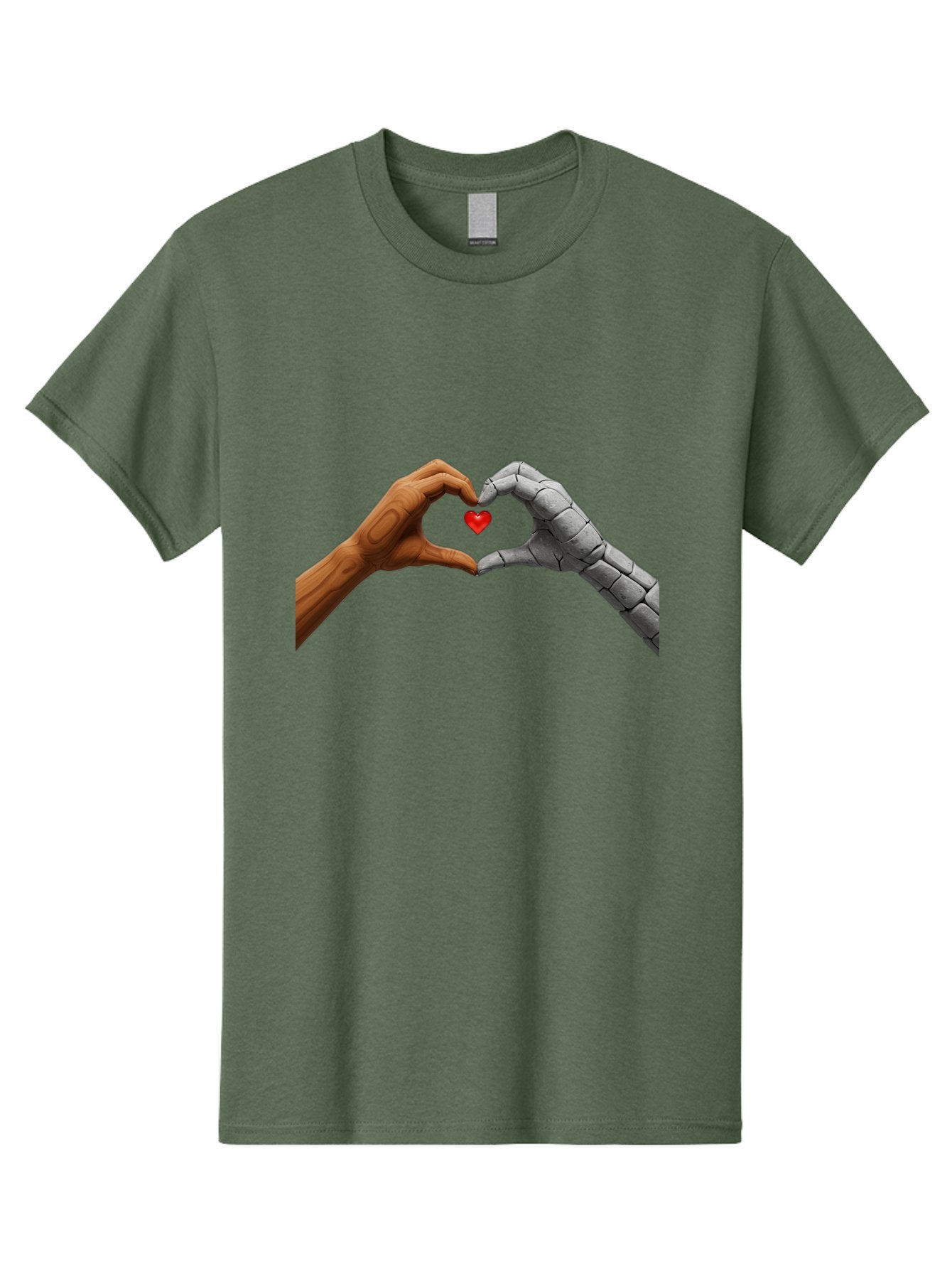 Robot-Hand-Human-Hand-Heart Men'S Graphic Tee, 100% Cotton, Comfortable Casual Summer Wear, Machine Washable, Human Hand, Robot Hand, Heart Shape, Love Symbol, Technology And Humanity, Futuristic Love, Robotic Love, Hand Gesture, Red Heart Bae077 7