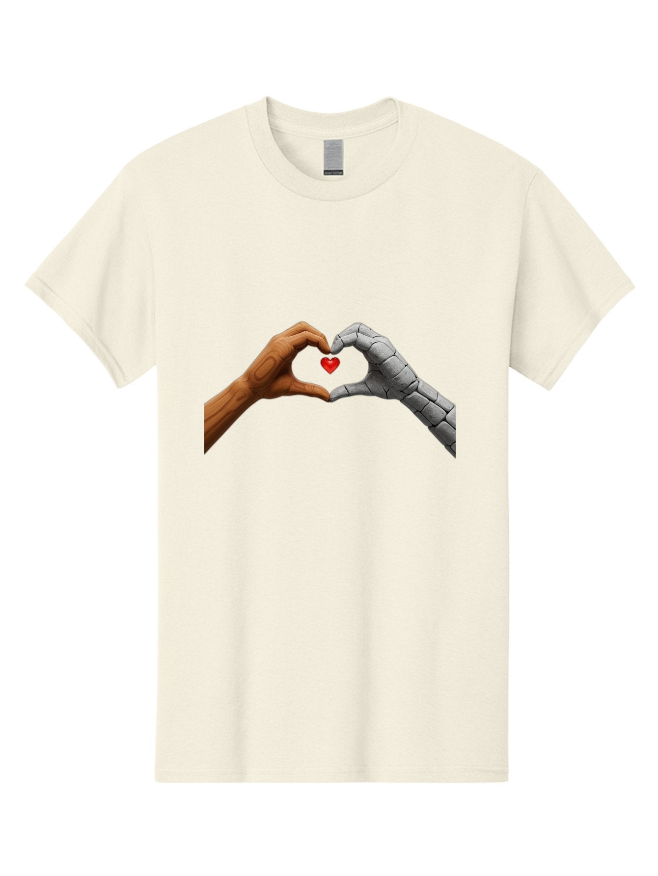 Robot-Hand-Human-Hand-Heart Men'S Graphic Tee, 100% Cotton, Comfortable Casual Summer Wear, Machine Washable, Human Hand, Robot Hand, Heart Shape, Love Symbol, Technology And Humanity, Futuristic Love, Robotic Love, Hand Gesture, Red Heart Bae077 11