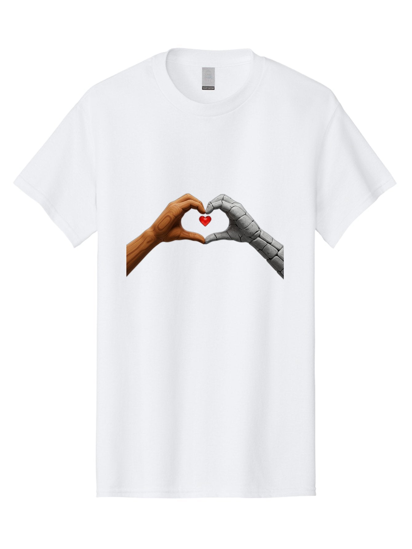Robot-Hand-Human-Hand-Heart Men'S Graphic Tee, 100% Cotton, Comfortable Casual Summer Wear, Machine Washable, Human Hand, Robot Hand, Heart Shape, Love Symbol, Technology And Humanity, Futuristic Love, Robotic Love, Hand Gesture, Red Heart Bae077 5