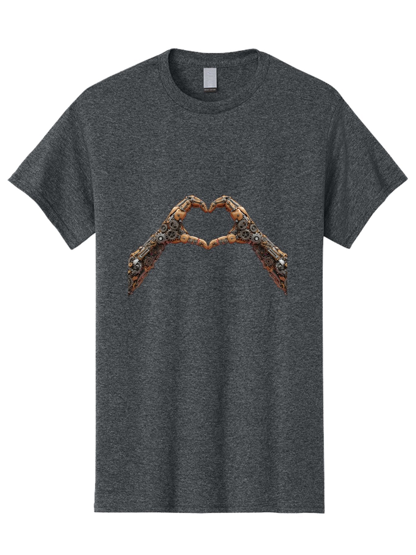 Robot-Hands-Heart Men'S Graphic Tee, 100% Cotton, Comfortable Casual Summer Wear, Machine Washable, Robot Hands Forming A Heart, Steampunk Design, Mechanical Love, Robotic Machinery, Gear Components, Industrial Elements, Symbol Of Affection, Bae078 6