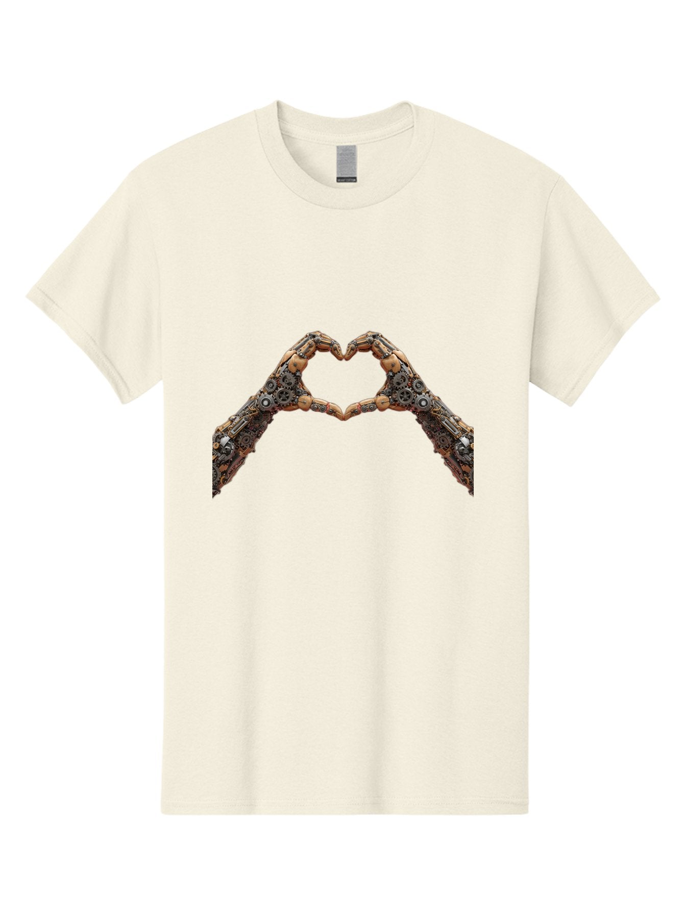 Robot-Hands-Heart Men'S Graphic Tee, 100% Cotton, Comfortable Casual Summer Wear, Machine Washable, Robot Hands Forming A Heart, Steampunk Design, Mechanical Love, Robotic Machinery, Gear Components, Industrial Elements, Symbol Of Affection, Bae078 3