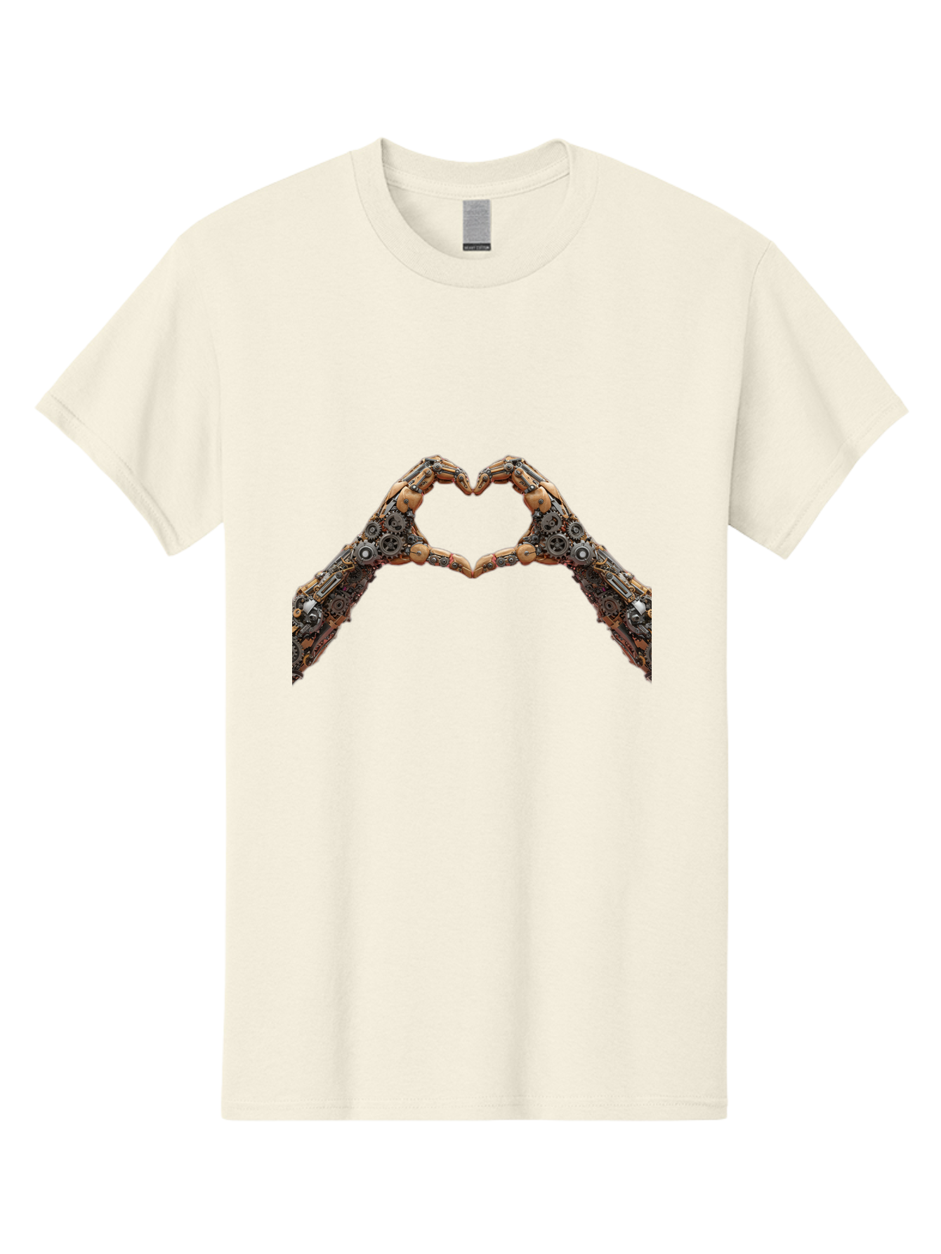 Robot-Hands-Heart Men'S Graphic Tee, 100% Cotton, Comfortable Casual Summer Wear, Machine Washable, Robot Hands Forming A Heart, Steampunk Design, Mechanical Love, Robotic Machinery, Gear Components, Industrial Elements, Symbol Of Affection, Bae078 9