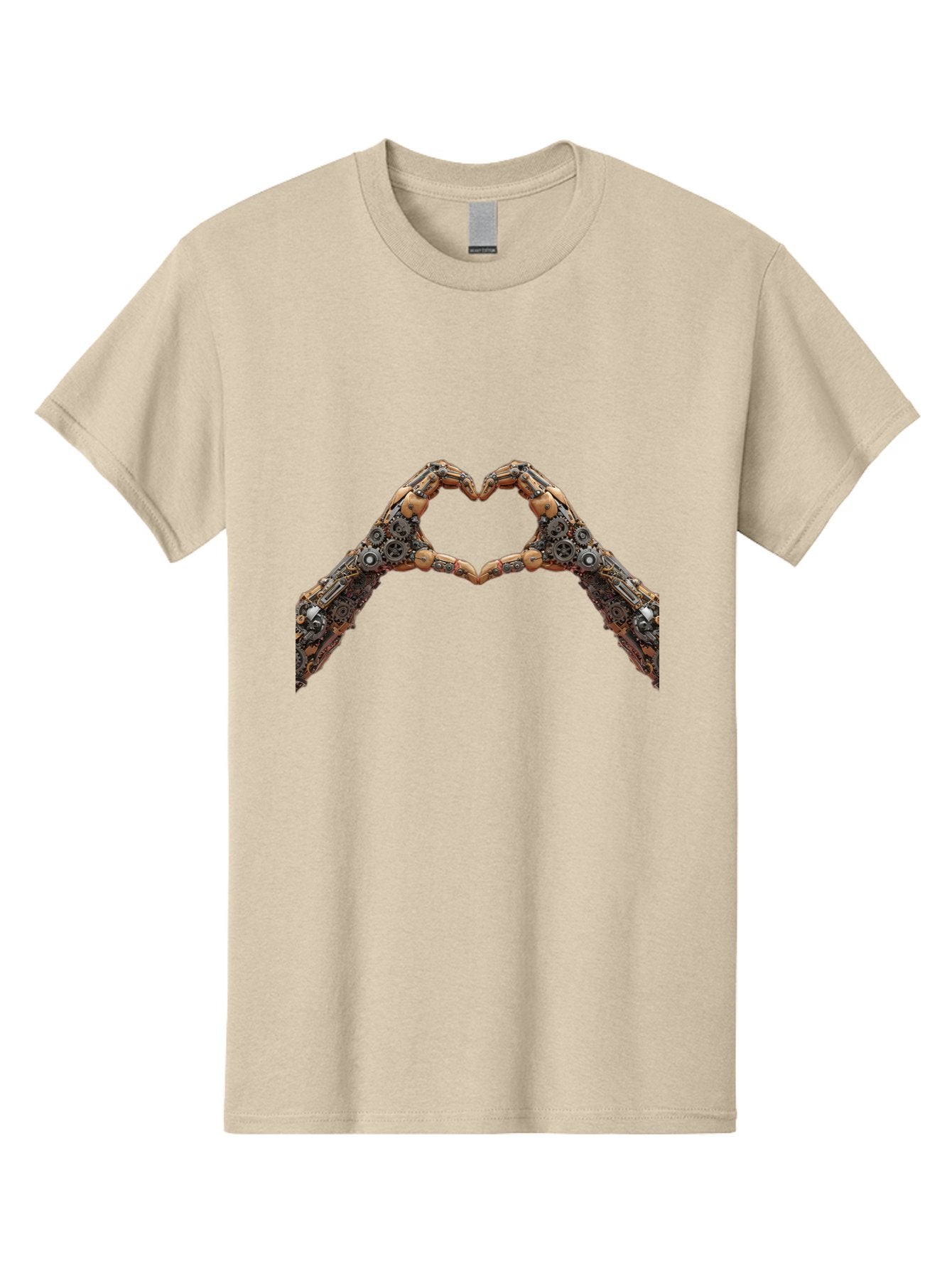 Robot-Hands-Heart Men'S Graphic Tee, 100% Cotton, Comfortable Casual Summer Wear, Machine Washable, Robot Hands Forming A Heart, Steampunk Design, Mechanical Love, Robotic Machinery, Gear Components, Industrial Elements, Symbol Of Affection, Bae078 5