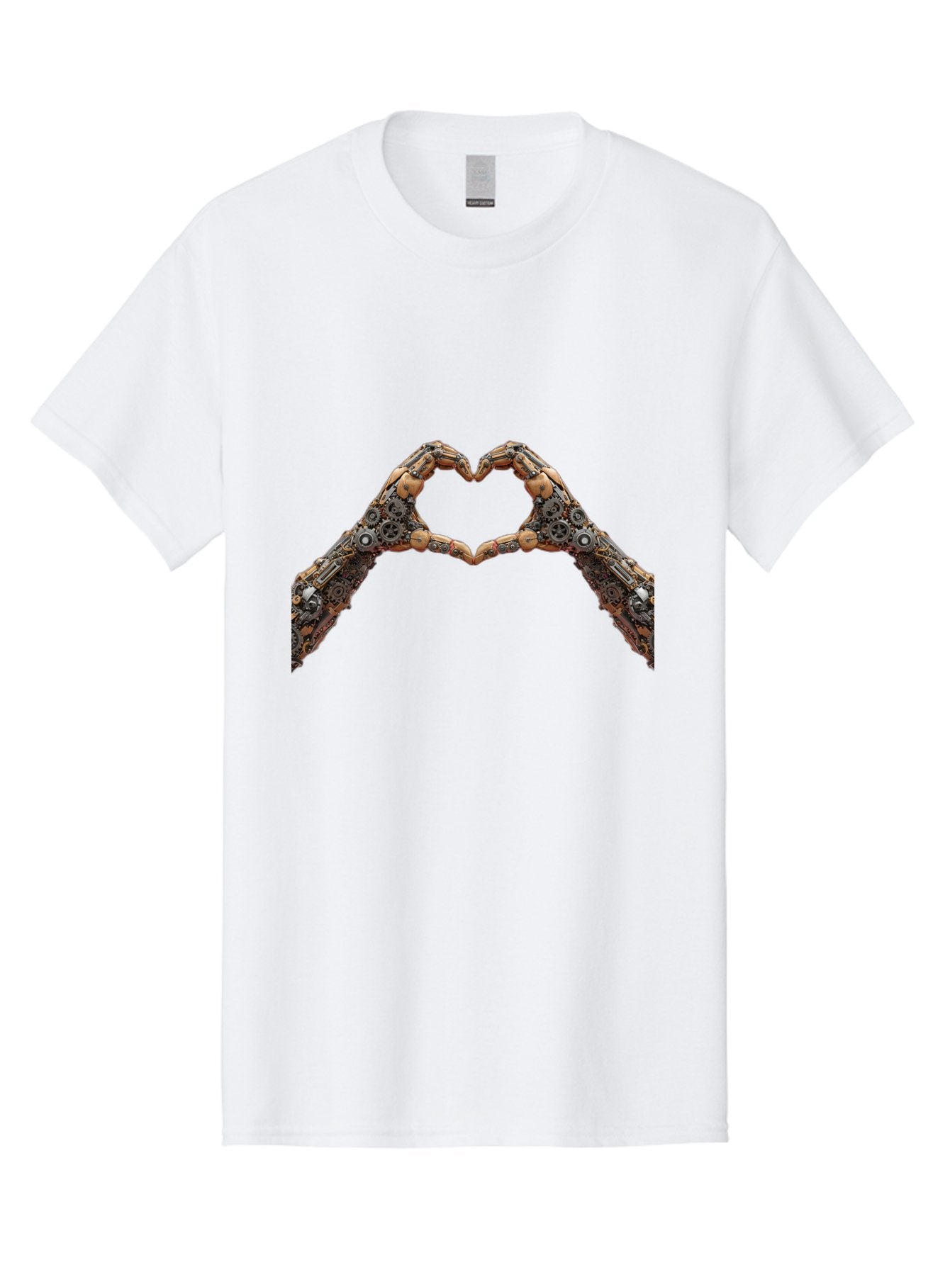 Robot-Hands-Heart Men'S Graphic Tee, 100% Cotton, Comfortable Casual Summer Wear, Machine Washable, Robot Hands Forming A Heart, Steampunk Design, Mechanical Love, Robotic Machinery, Gear Components, Industrial Elements, Symbol Of Affection, Bae078 13