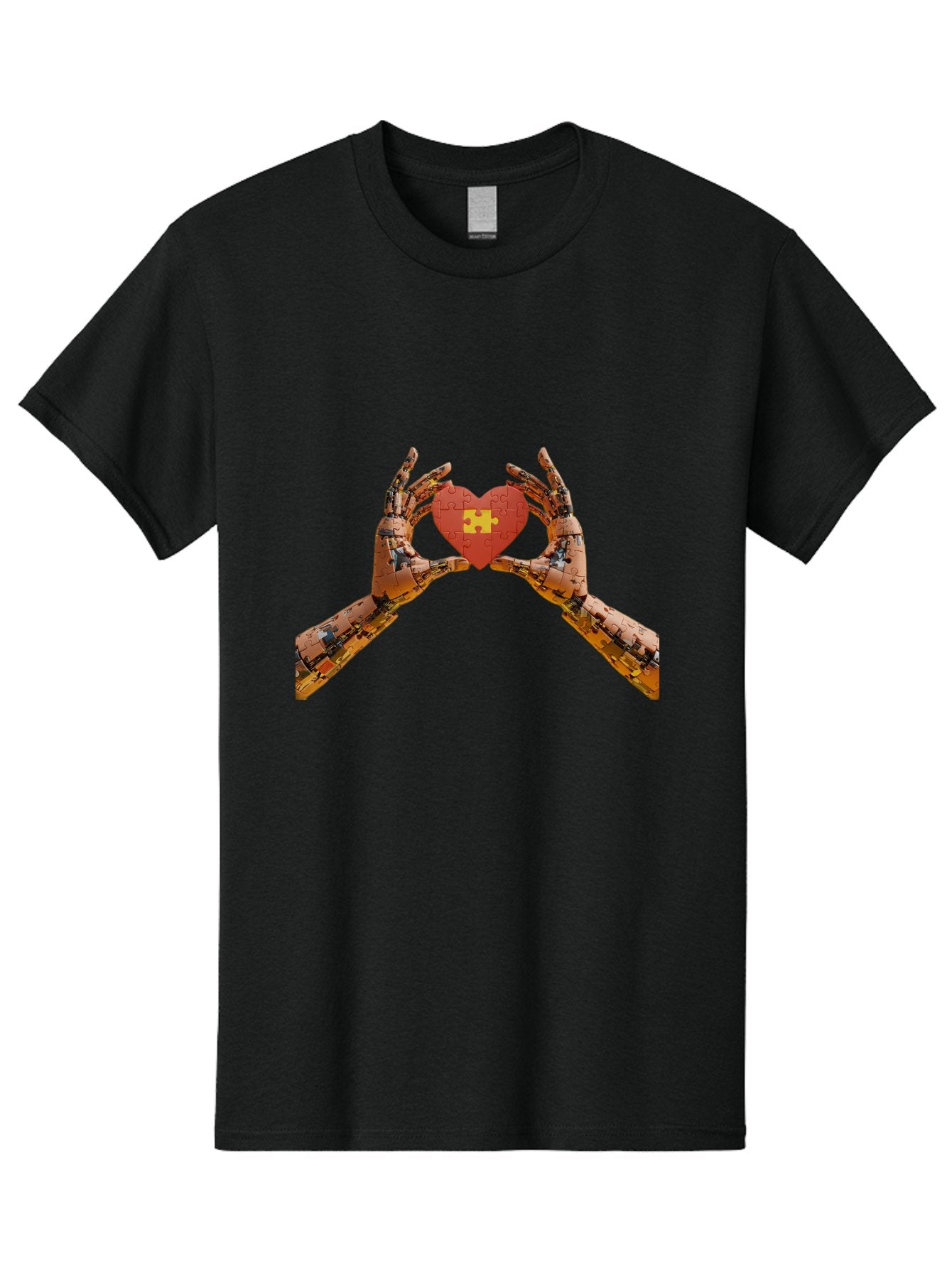 Robot-Hands-Holding-Heart-Puzzle Men'S Graphic Tee, 100% Cotton, Comfortable Casual Summer Wear, Machine Washable, Robotic Hands, Puzzle Heart, Artificial Intelligence, Ai, Robotics, Love, Heart, Puzzle Piece, Technology, Innovation, Bae079 7