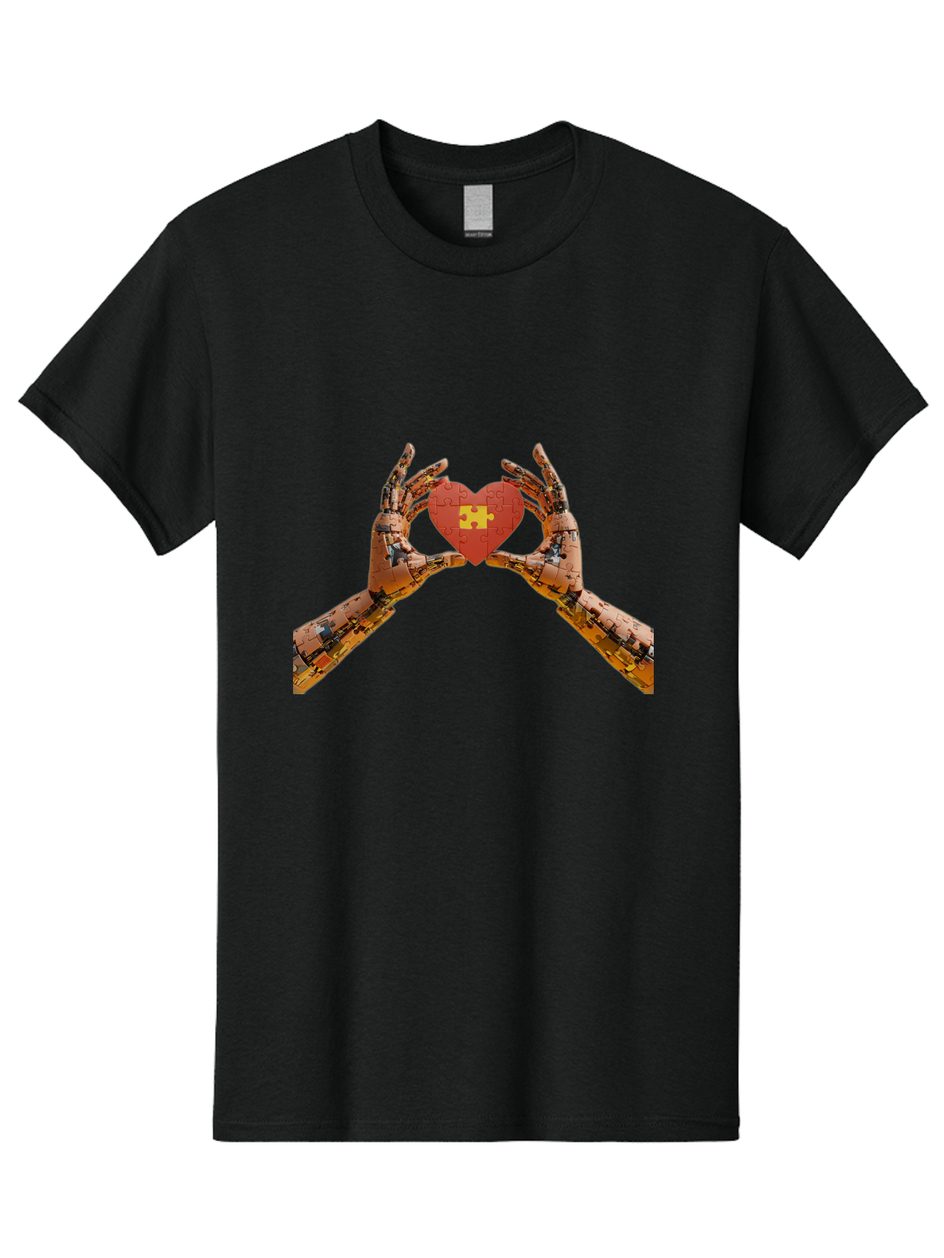 Robot-Hands-Holding-Heart-Puzzle Men'S Graphic Tee, 100% Cotton, Comfortable Casual Summer Wear, Machine Washable, Robotic Hands, Puzzle Heart, Artificial Intelligence, Ai, Robotics, Love, Heart, Puzzle Piece, Technology, Innovation, Bae079 13