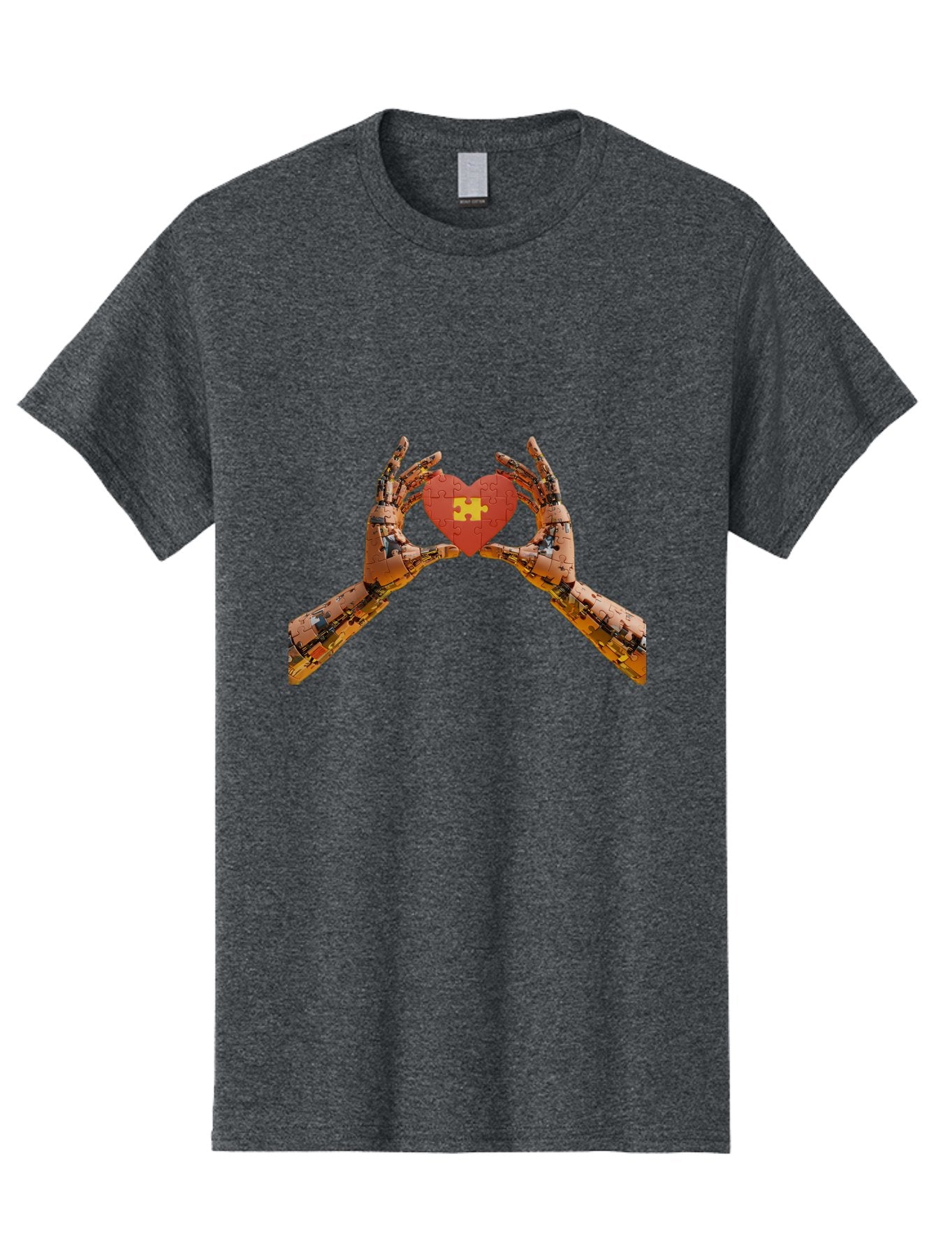Robot-Hands-Holding-Heart-Puzzle Men'S Graphic Tee, 100% Cotton, Comfortable Casual Summer Wear, Machine Washable, Robotic Hands, Puzzle Heart, Artificial Intelligence, Ai, Robotics, Love, Heart, Puzzle Piece, Technology, Innovation, Bae079 12