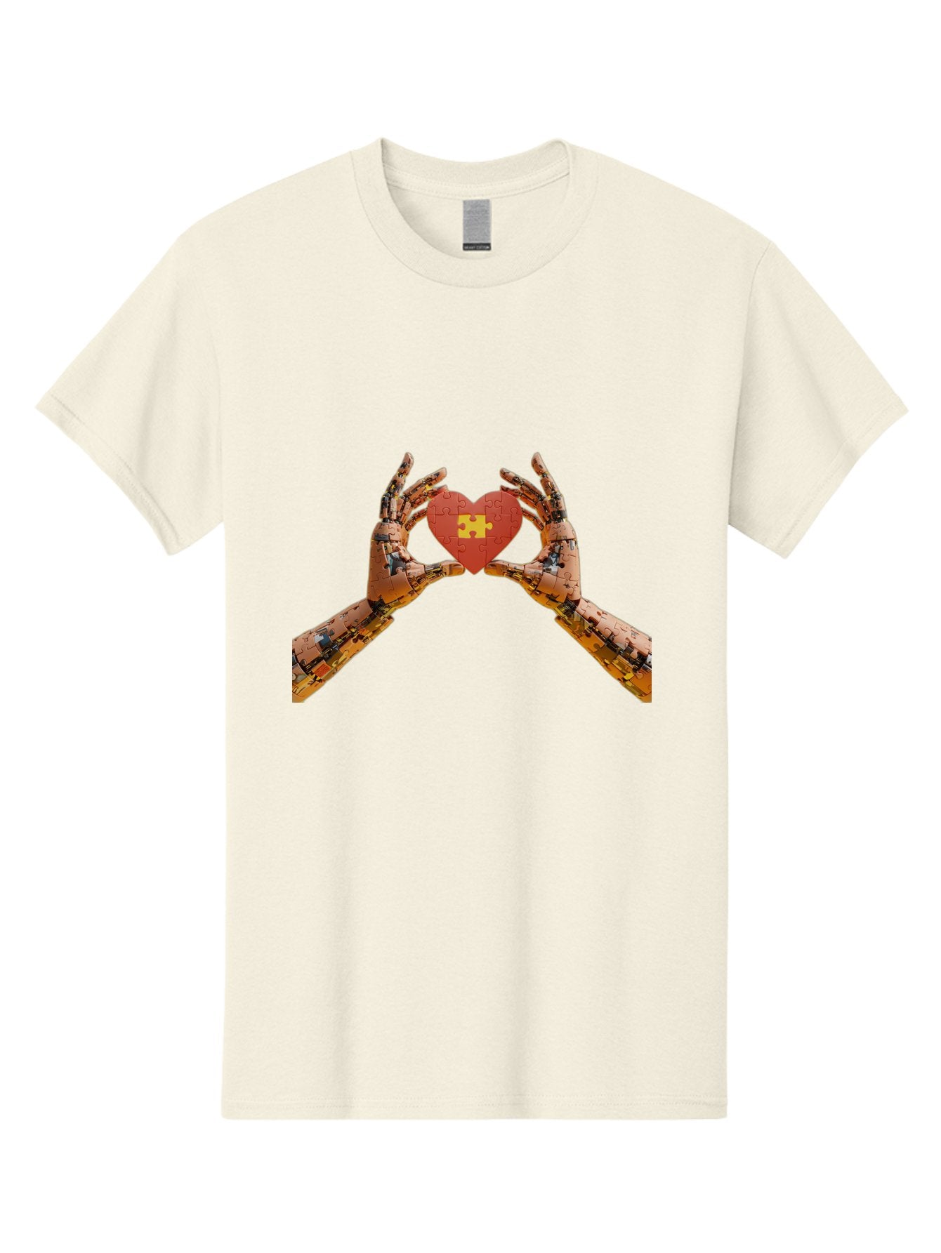 Robot-Hands-Holding-Heart-Puzzle Men'S Graphic Tee, 100% Cotton, Comfortable Casual Summer Wear, Machine Washable, Robotic Hands, Puzzle Heart, Artificial Intelligence, Ai, Robotics, Love, Heart, Puzzle Piece, Technology, Innovation, Bae079 9
