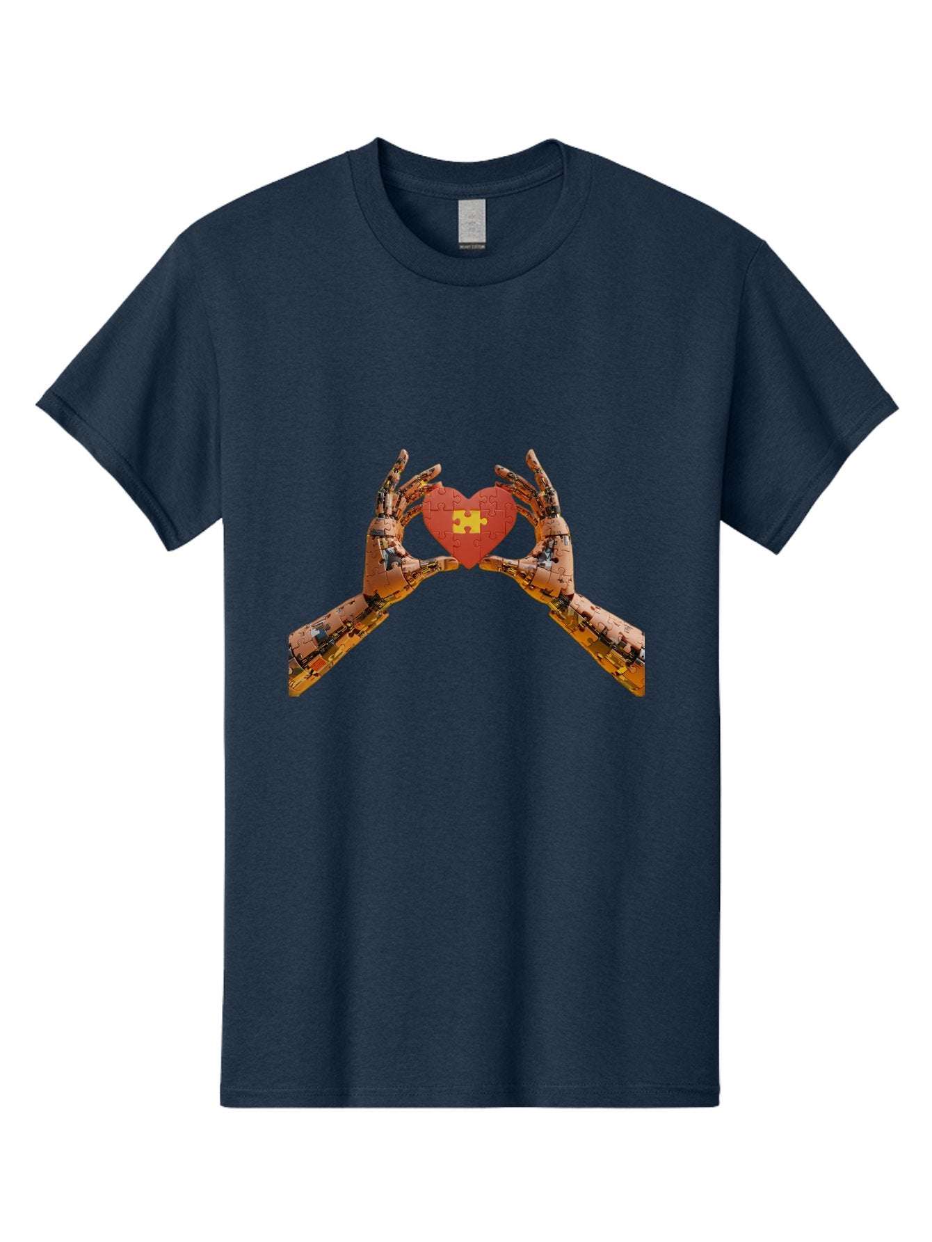 Robot-Hands-Holding-Heart-Puzzle Men'S Graphic Tee, 100% Cotton, Comfortable Casual Summer Wear, Machine Washable, Robotic Hands, Puzzle Heart, Artificial Intelligence, Ai, Robotics, Love, Heart, Puzzle Piece, Technology, Innovation, Bae079 10