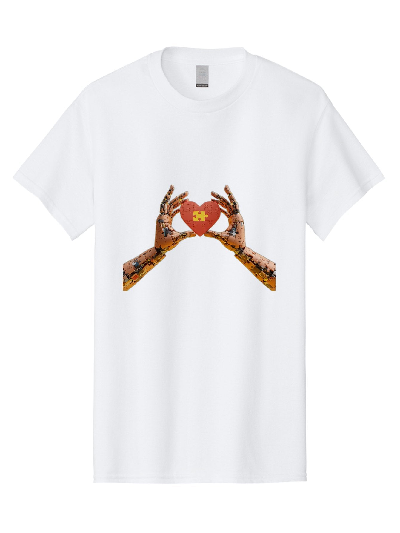 Robot-Hands-Holding-Heart-Puzzle Men'S Graphic Tee, 100% Cotton, Comfortable Casual Summer Wear, Machine Washable, Robotic Hands, Puzzle Heart, Artificial Intelligence, Ai, Robotics, Love, Heart, Puzzle Piece, Technology, Innovation, Bae079 4