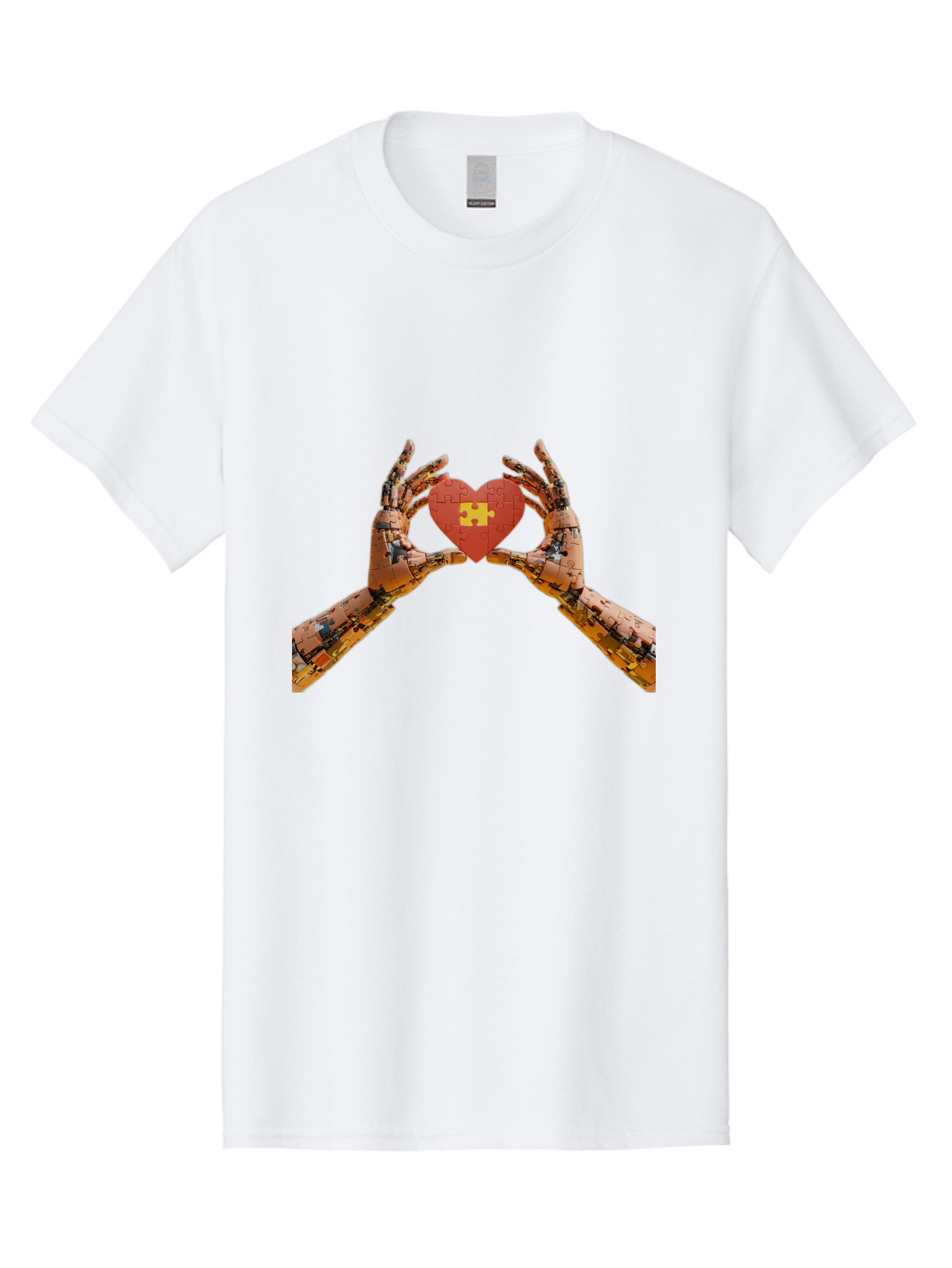 Robot-Hands-Holding-Heart-Puzzle Men'S Graphic Tee, 100% Cotton, Comfortable Casual Summer Wear, Machine Washable, Robotic Hands, Puzzle Heart, Artificial Intelligence, Ai, Robotics, Love, Heart, Puzzle Piece, Technology, Innovation, Bae079 12
