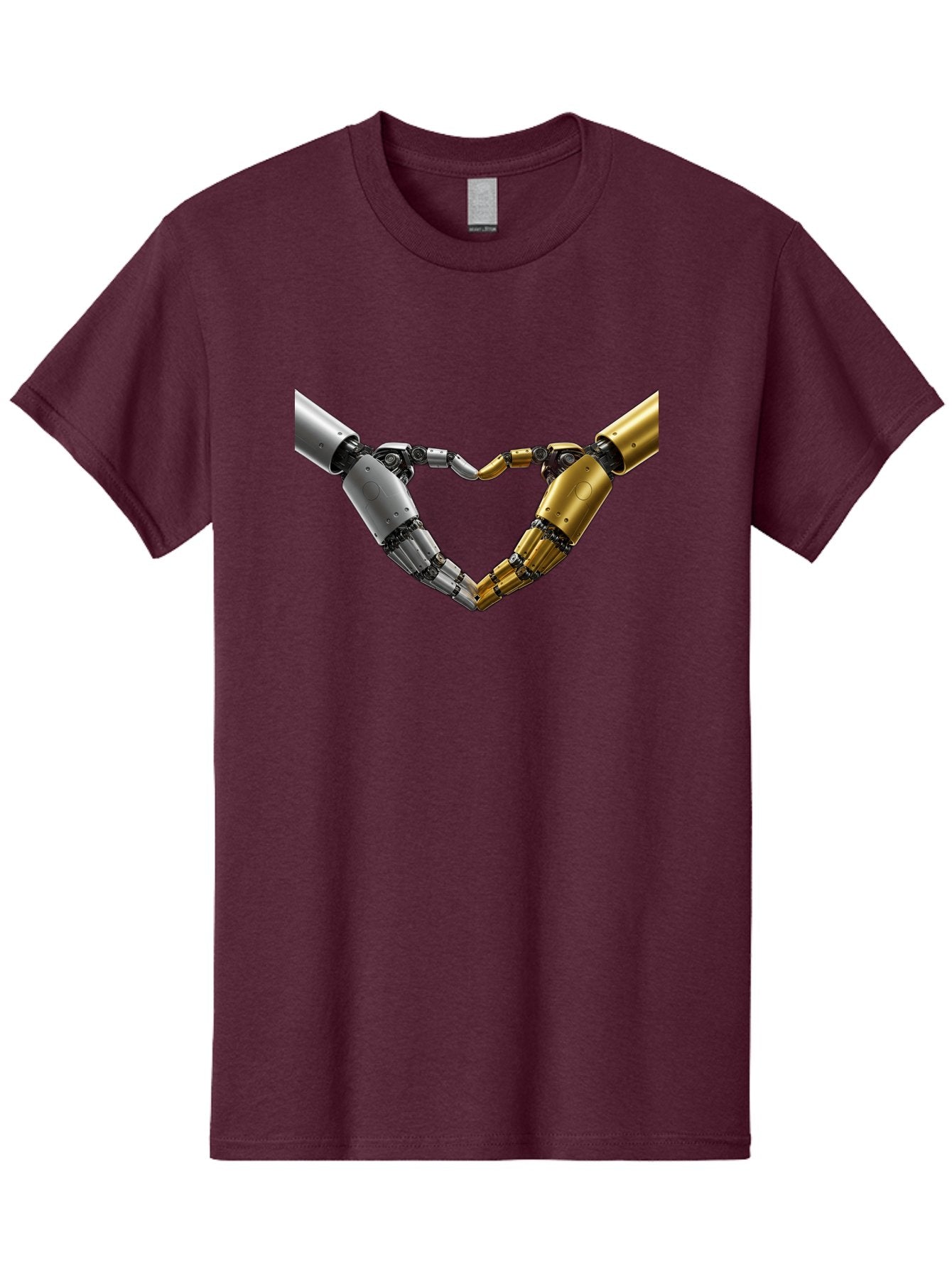 Robotic-Hands Men'S Graphic Tee, 100% Cotton, Comfortable Casual Summer Wear, Machine Washable, Robotic Arms, Mechanical Hands, Artificial Intelligence, Robotic Love, Futuristic Technology, Robotic Connection, Heart Shape Bae080 7