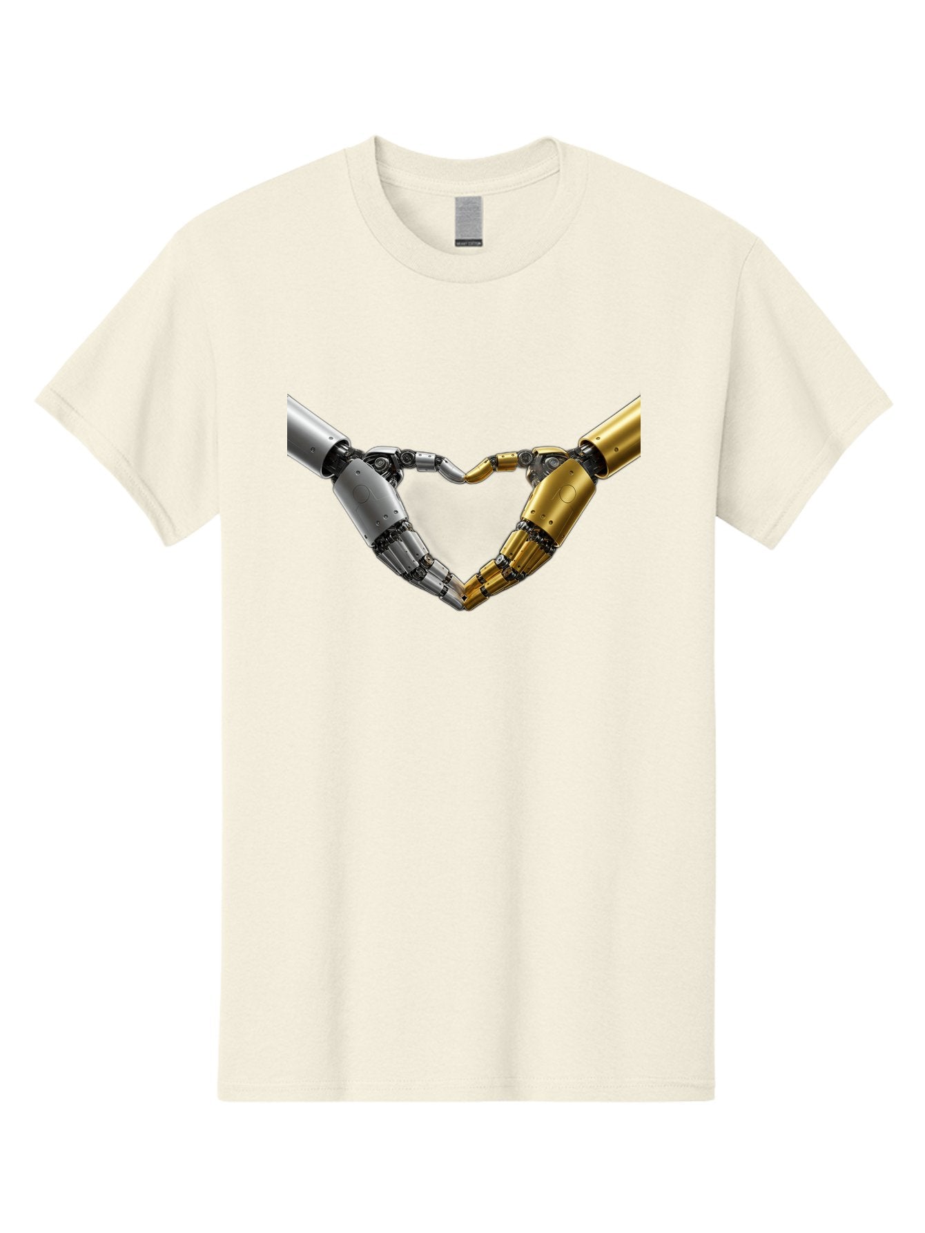 Robotic-Hands Men'S Graphic Tee, 100% Cotton, Comfortable Casual Summer Wear, Machine Washable, Robotic Arms, Mechanical Hands, Artificial Intelligence, Robotic Love, Futuristic Technology, Robotic Connection, Heart Shape Bae080