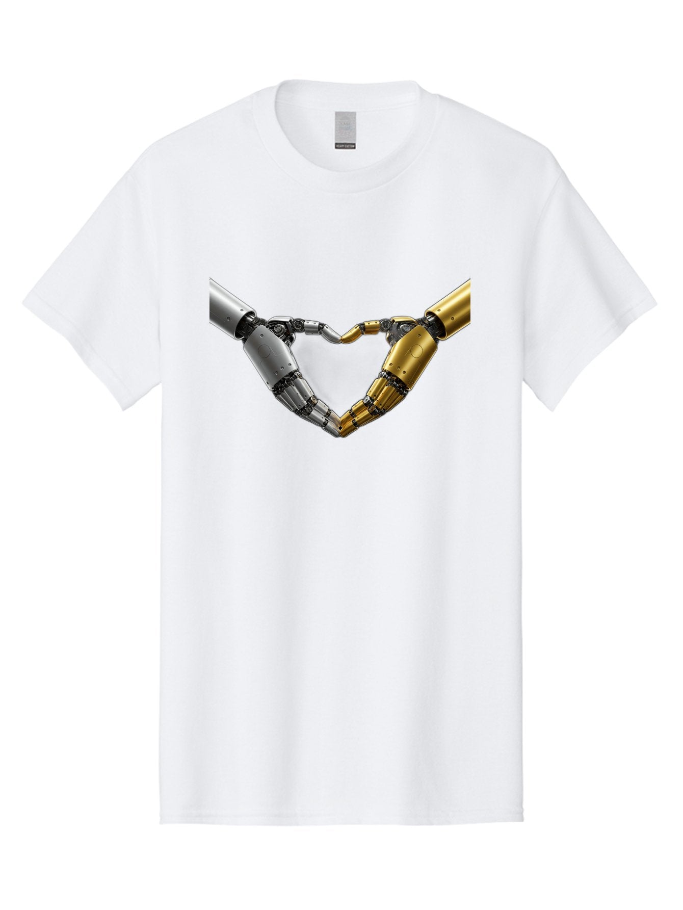 Robotic-Hands Men'S Graphic Tee, 100% Cotton, Comfortable Casual Summer Wear, Machine Washable, Robotic Arms, Mechanical Hands, Artificial Intelligence, Robotic Love, Futuristic Technology, Robotic Connection, Heart Shape Bae080 13