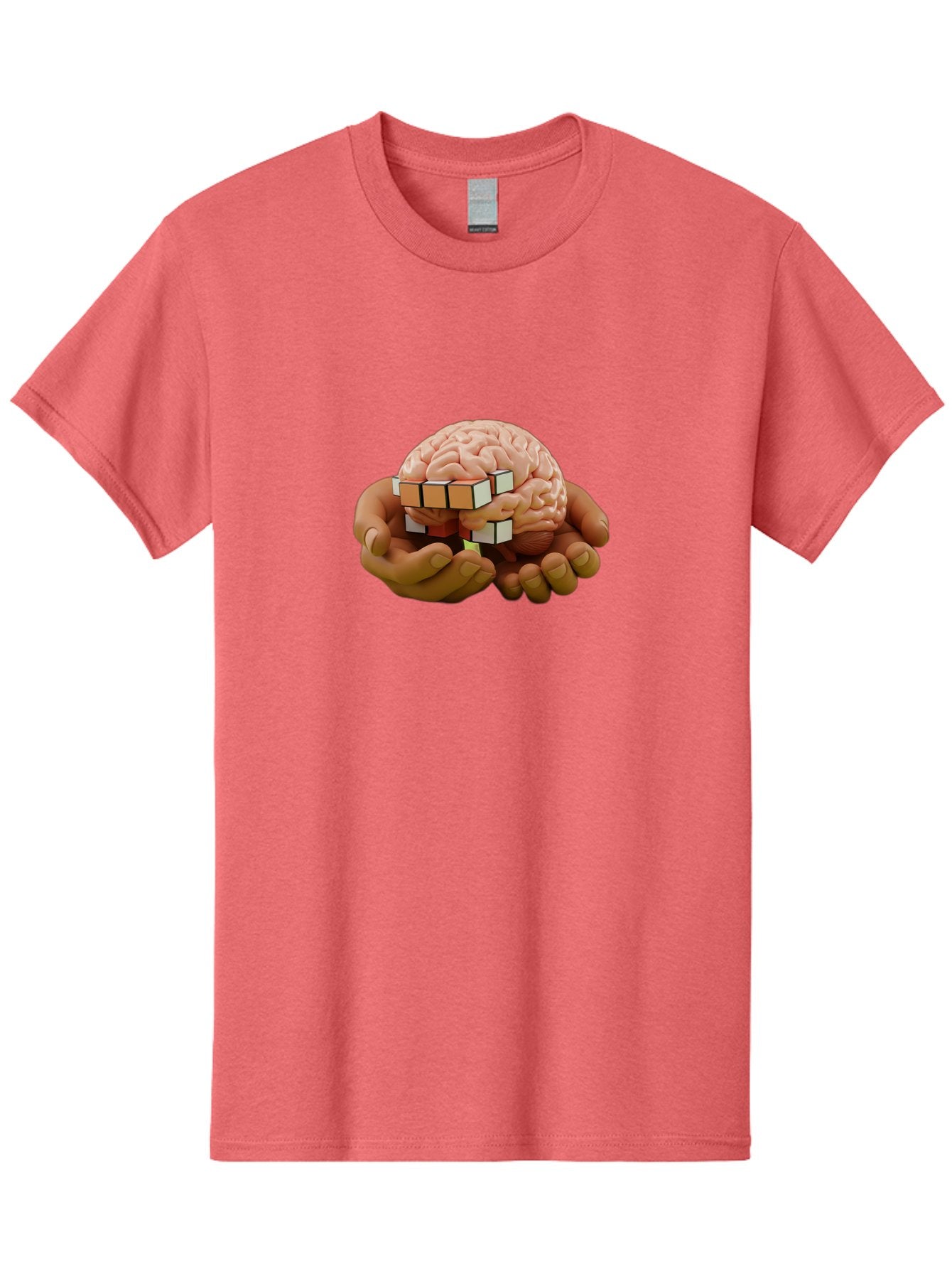 Rubik-S-Cube-Brain Men'S Graphic Tee, 100% Cotton, Comfortable Casual Summer Wear, Machine Washable, Human Brain With Rubik'S Cube, Problem-Solving, Critical Thinking, Cognitive Skills, Puzzle-Solving, Brain Teaser, Intellectual Challenge Bae081 3