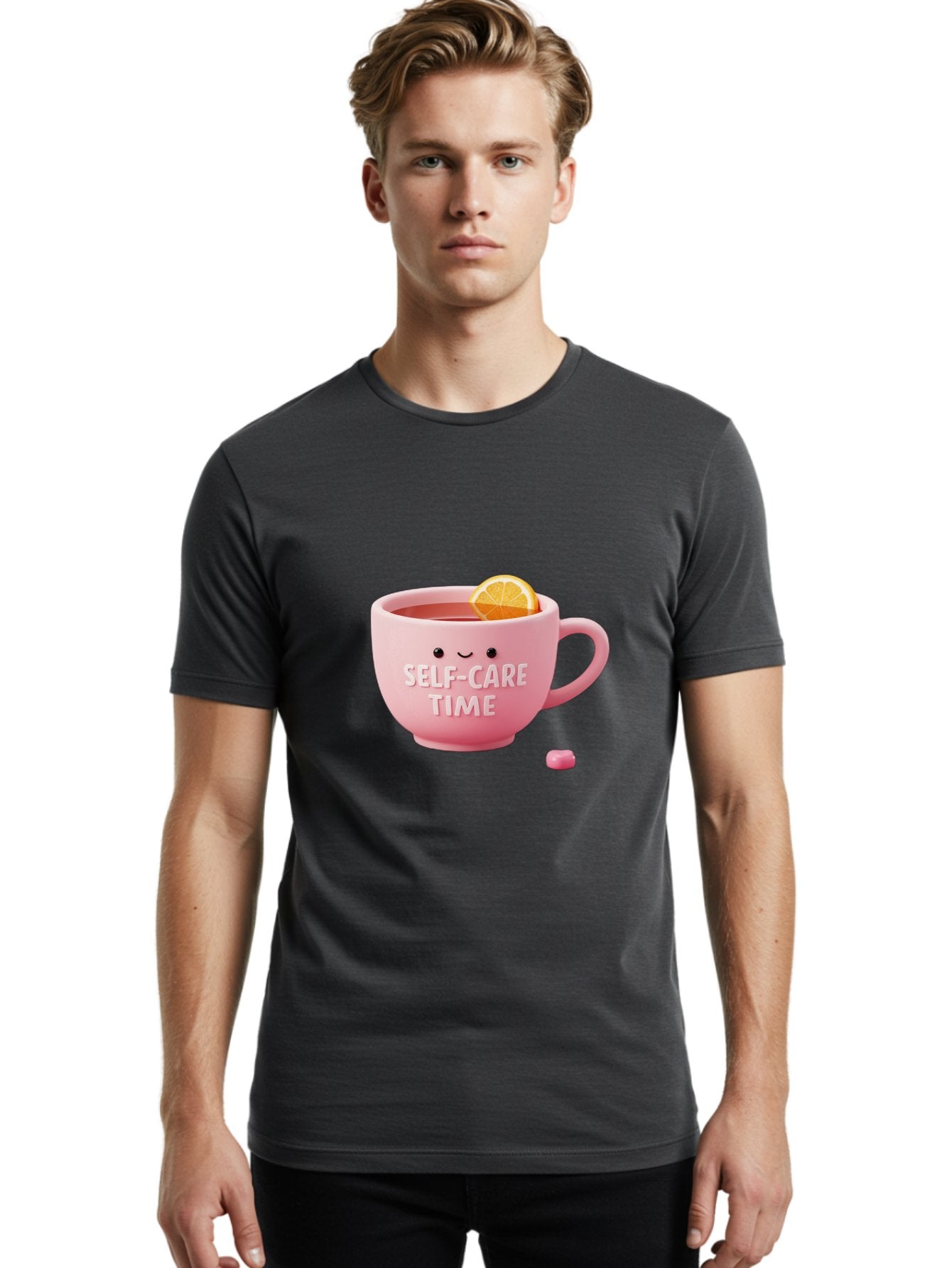 Self-Care-Time-1 Men'S Graphic Tee, 100% Cotton, Comfortable Casual Summer Wear, Machine Washable, Relaxing Tea, Self Care, Wellness, Mindfulness, Pink Tea Cup, Lemon Slice, Cozy Atmosphere, Calming Ambiance, Soothing Drink Bae082 29