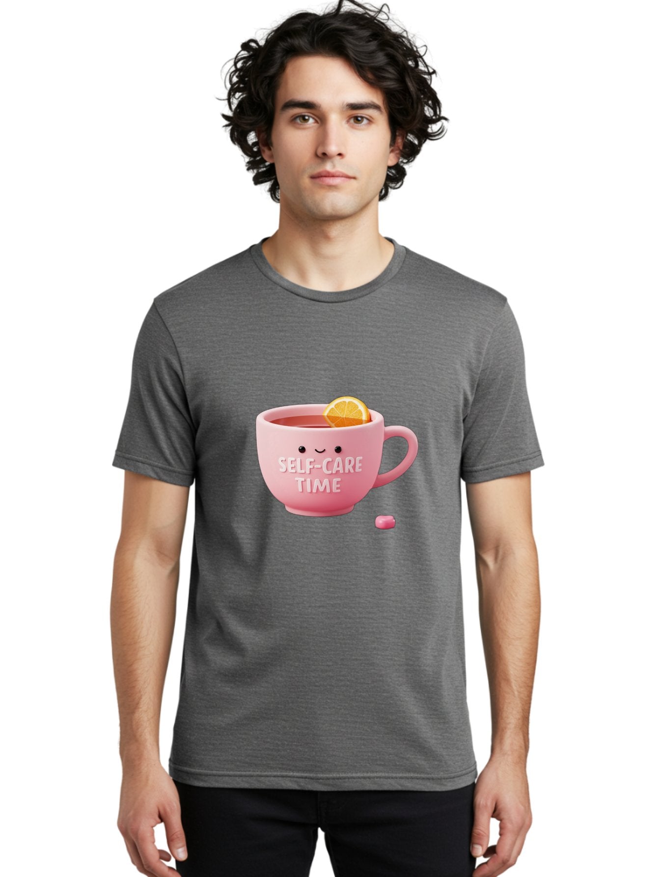 Self-Care-Time-1 Men'S Graphic Tee, 100% Cotton, Comfortable Casual Summer Wear, Machine Washable, Relaxing Tea, Self Care, Wellness, Mindfulness, Pink Tea Cup, Lemon Slice, Cozy Atmosphere, Calming Ambiance, Soothing Drink Bae082 27