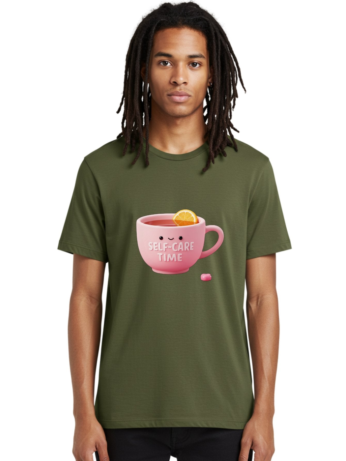 Self-Care-Time-1 Men'S Graphic Tee, 100% Cotton, Comfortable Casual Summer Wear, Machine Washable, Relaxing Tea, Self Care, Wellness, Mindfulness, Pink Tea Cup, Lemon Slice, Cozy Atmosphere, Calming Ambiance, Soothing Drink Bae082 21