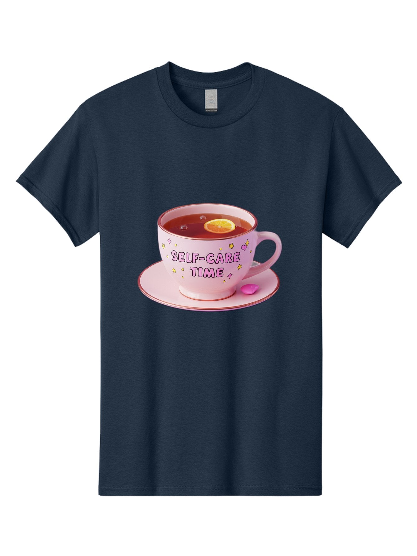 Self-Care-Time-2 Men'S Graphic Tee, 100% Cotton, Comfortable Casual Summer Wear, Machine Washable, Self-Care, Tea Time, Wellness, Relaxation, Pink Tea Cup, Lemon Slice, Colorful Stars, Stress Relief, Calming Tea, Mindfulness, Pink Candy Bae083 3