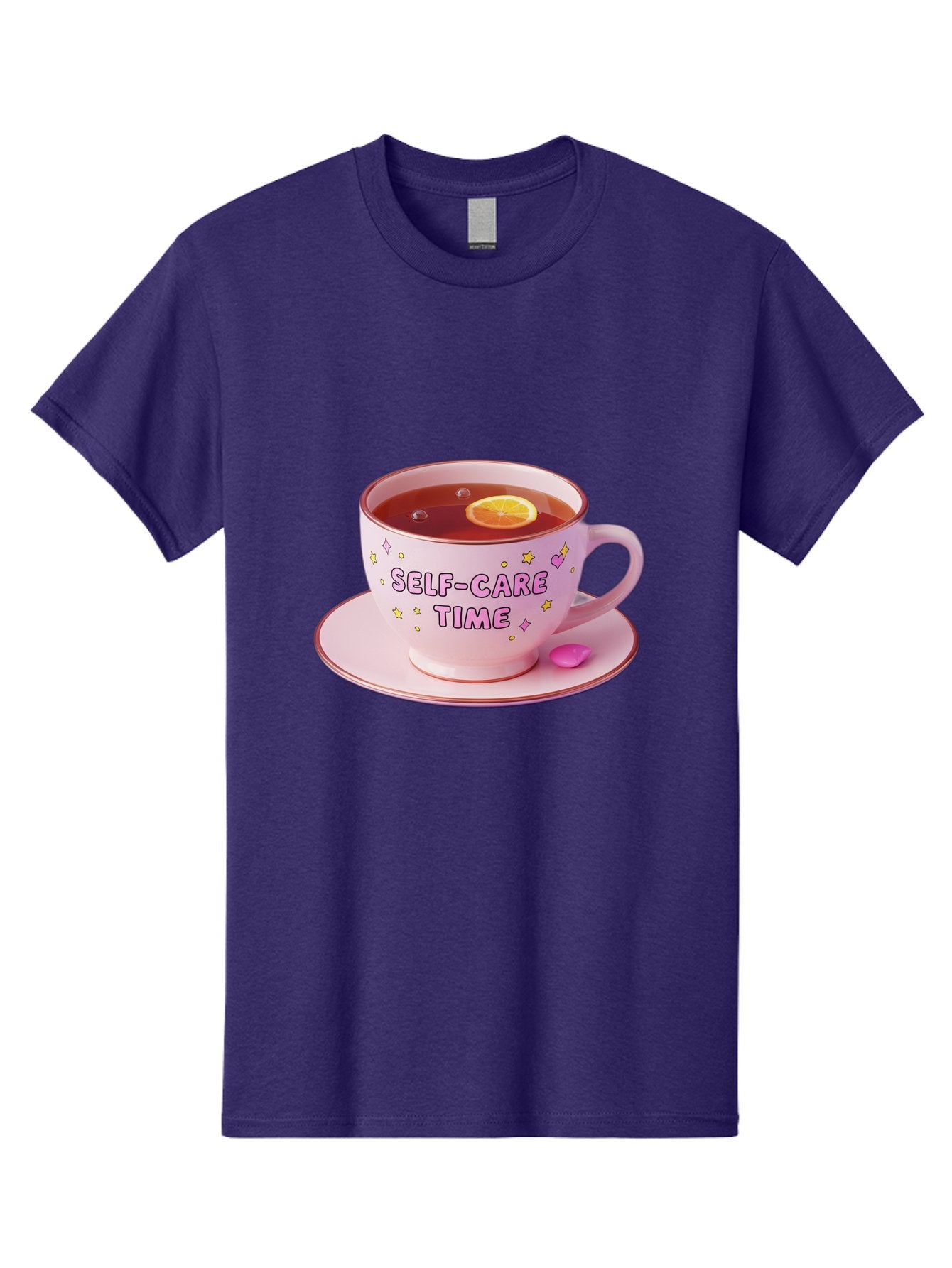 Self-Care-Time-2 Men'S Graphic Tee, 100% Cotton, Comfortable Casual Summer Wear, Machine Washable, Self-Care, Tea Time, Wellness, Relaxation, Pink Tea Cup, Lemon Slice, Colorful Stars, Stress Relief, Calming Tea, Mindfulness, Pink Candy Bae083 10