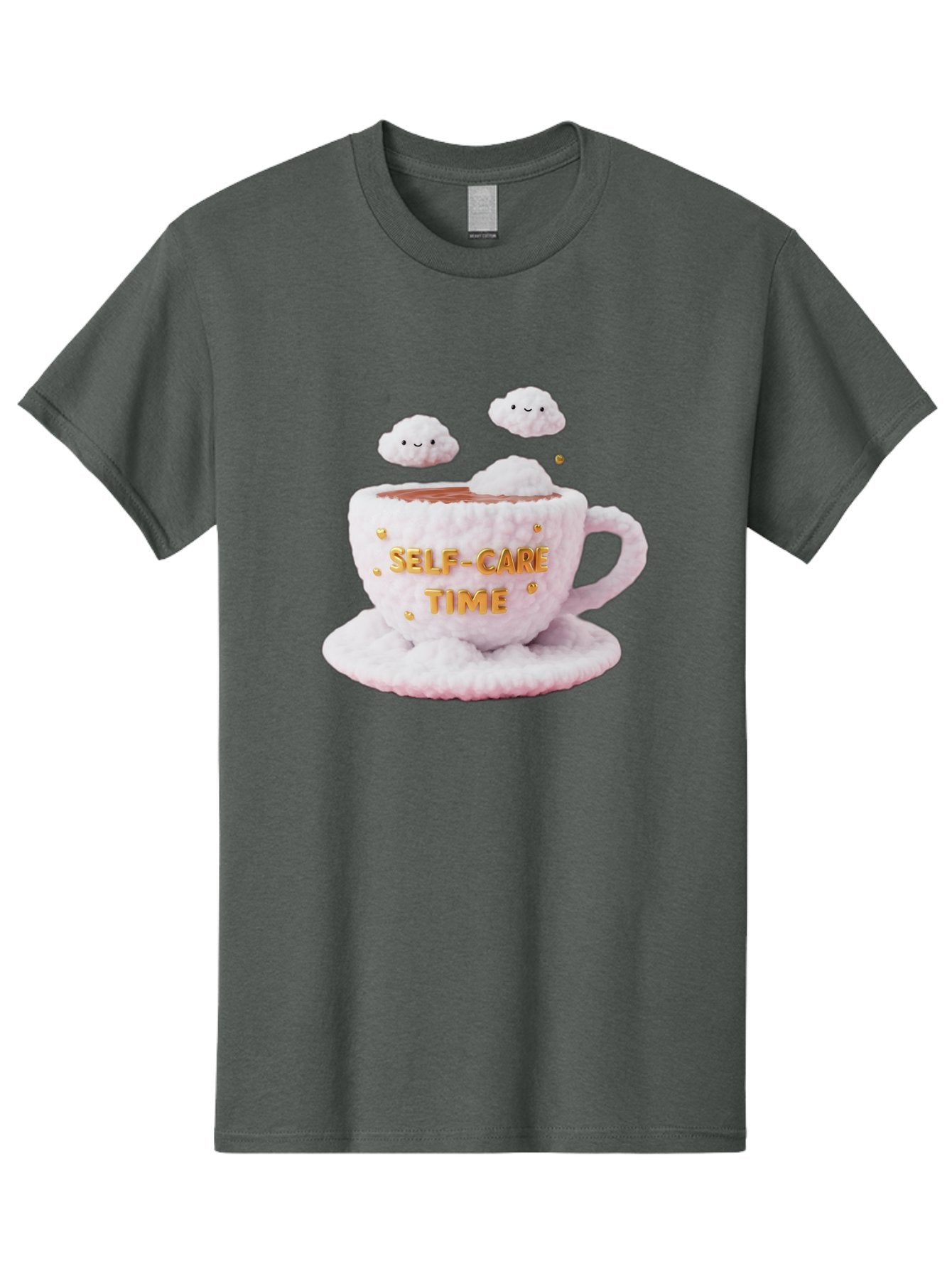 Self-Care-Time-4 Men'S Graphic Tee, 100% Cotton, Comfortable Casual Summer Wear, Machine Washable, Self-Care Time, Hot Coffee, Coffee Cup, Fluffy Clouds, Happy Face, Relaxation, Mindfulness, Calm Atmosphere, Soothing Ambiance, Mental Wellness Bae085 12