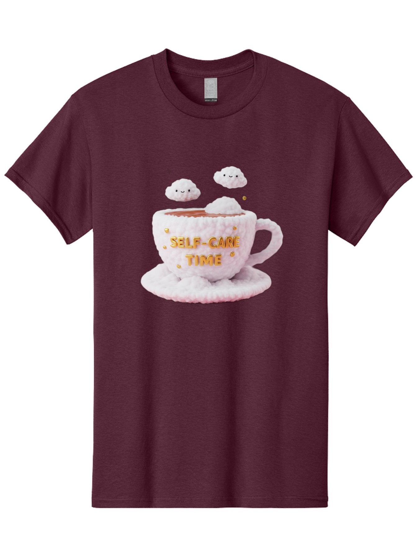 Self-Care-Time-4 Men'S Graphic Tee, 100% Cotton, Comfortable Casual Summer Wear, Machine Washable, Self-Care Time, Hot Coffee, Coffee Cup, Fluffy Clouds, Happy Face, Relaxation, Mindfulness, Calm Atmosphere, Soothing Ambiance, Mental Wellness Bae085 3