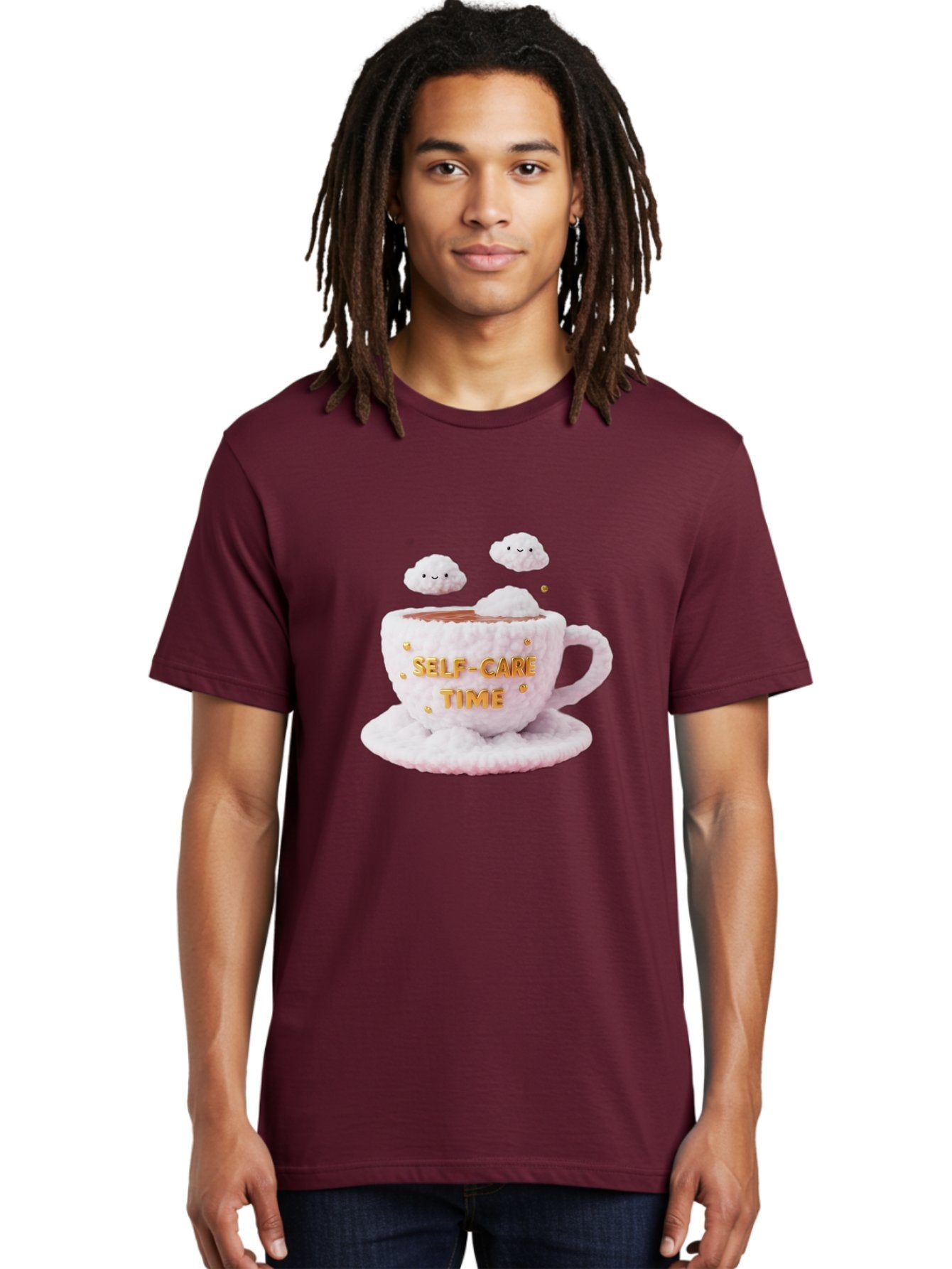 Self-Care-Time-4 Men'S Graphic Tee, 100% Cotton, Comfortable Casual Summer Wear, Machine Washable, Self-Care Time, Hot Coffee, Coffee Cup, Fluffy Clouds, Happy Face, Relaxation, Mindfulness, Calm Atmosphere, Soothing Ambiance, Mental Wellness Bae085 22