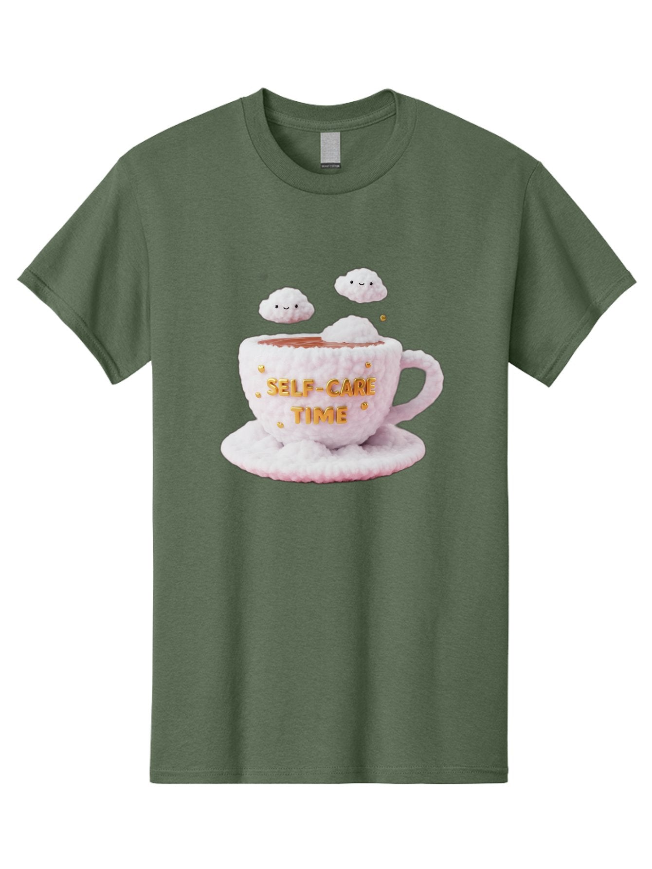 Self-Care-Time-4 Men'S Graphic Tee, 100% Cotton, Comfortable Casual Summer Wear, Machine Washable, Self-Care Time, Hot Coffee, Coffee Cup, Fluffy Clouds, Happy Face, Relaxation, Mindfulness, Calm Atmosphere, Soothing Ambiance, Mental Wellness Bae085 13