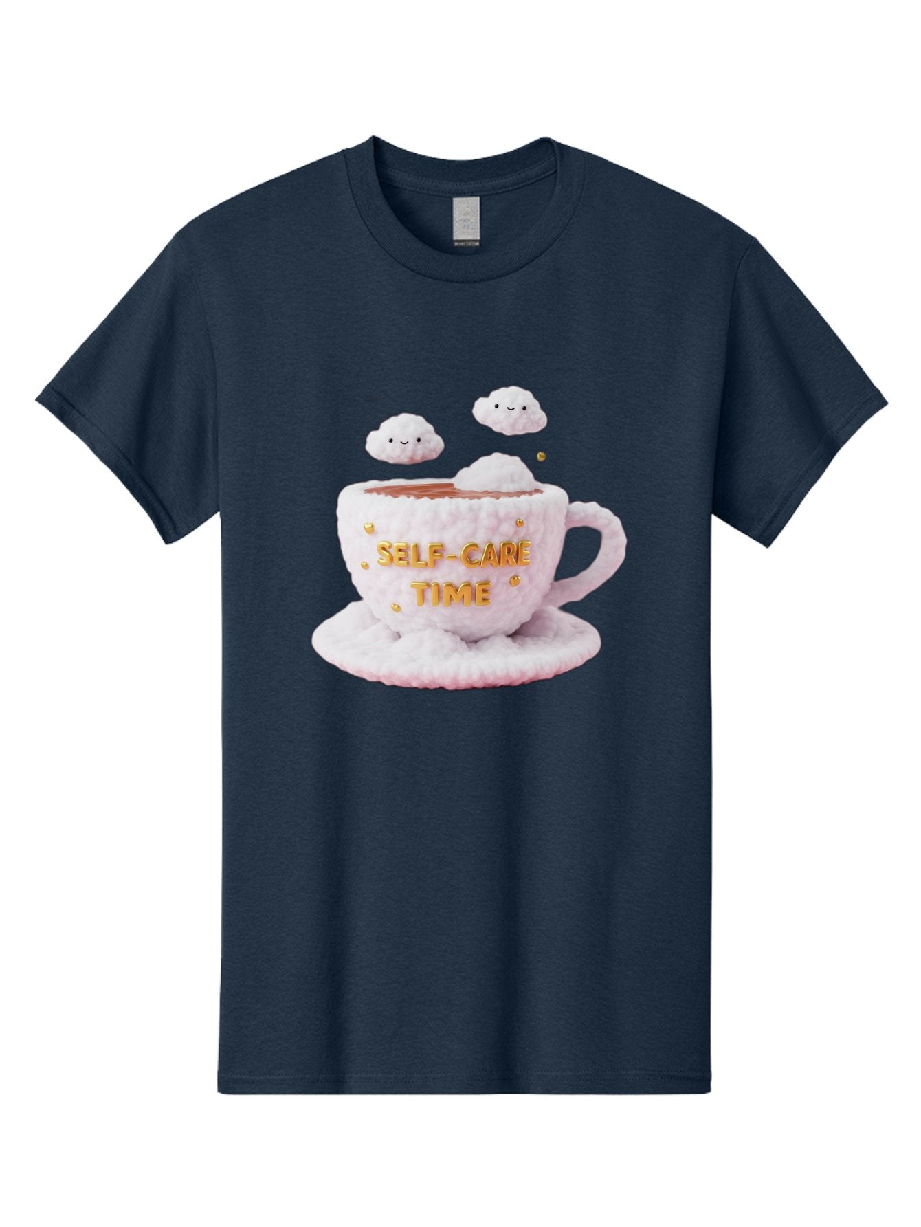 Self-Care-Time-4 Men'S Graphic Tee, 100% Cotton, Comfortable Casual Summer Wear, Machine Washable, Self-Care Time, Hot Coffee, Coffee Cup, Fluffy Clouds, Happy Face, Relaxation, Mindfulness, Calm Atmosphere, Soothing Ambiance, Mental Wellness Bae085