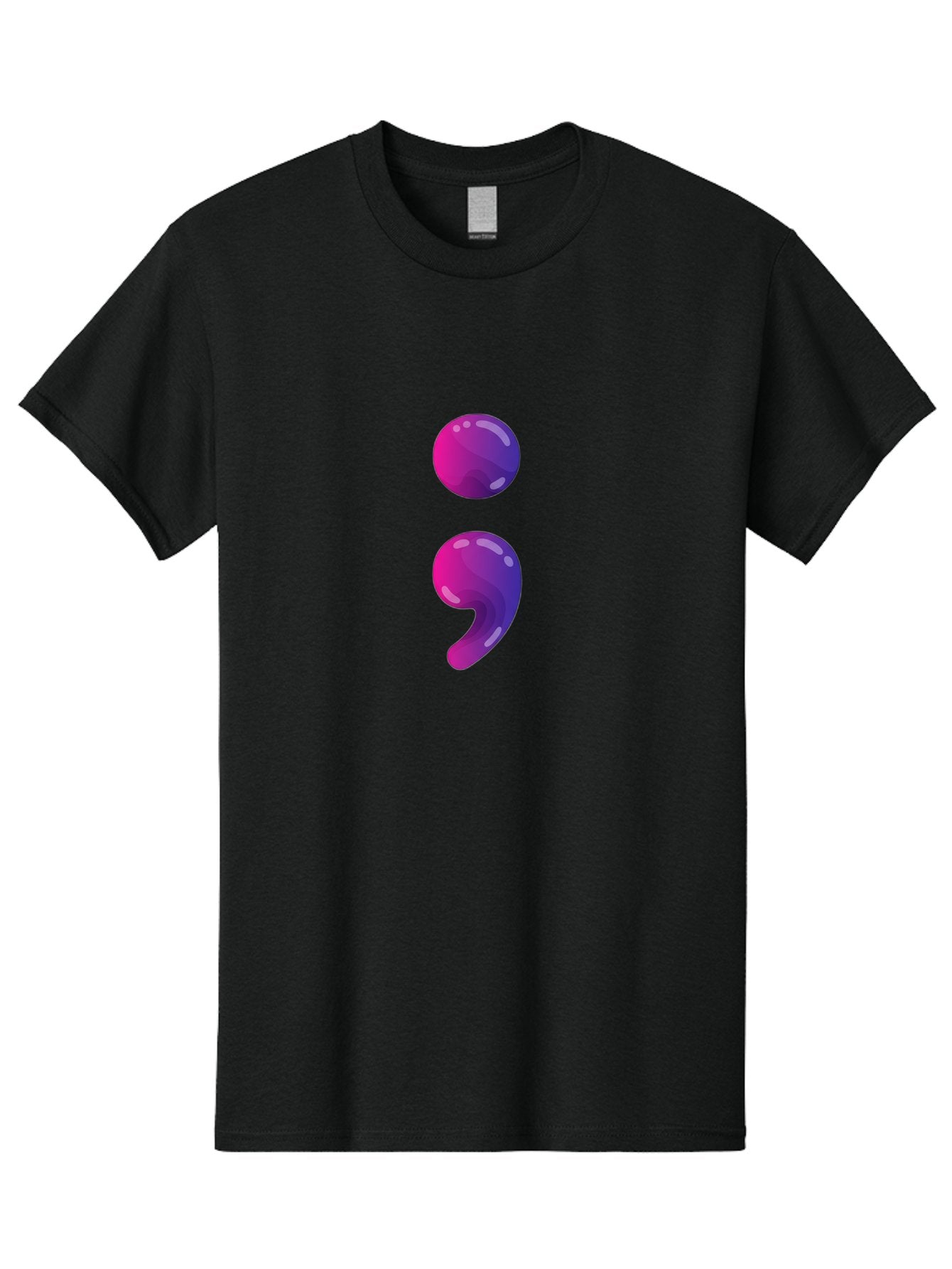 Semicolon-2 Men'S Graphic Tee, 100% Cotton, Comfortable Casual Summer Wear, Machine Washable, Colon And Semicolon Symbol, Punctuation Marks, Shiny Effect, Purple Gradient, Digital Illustration, Creative Typography, Syntax Elements Bae090 9
