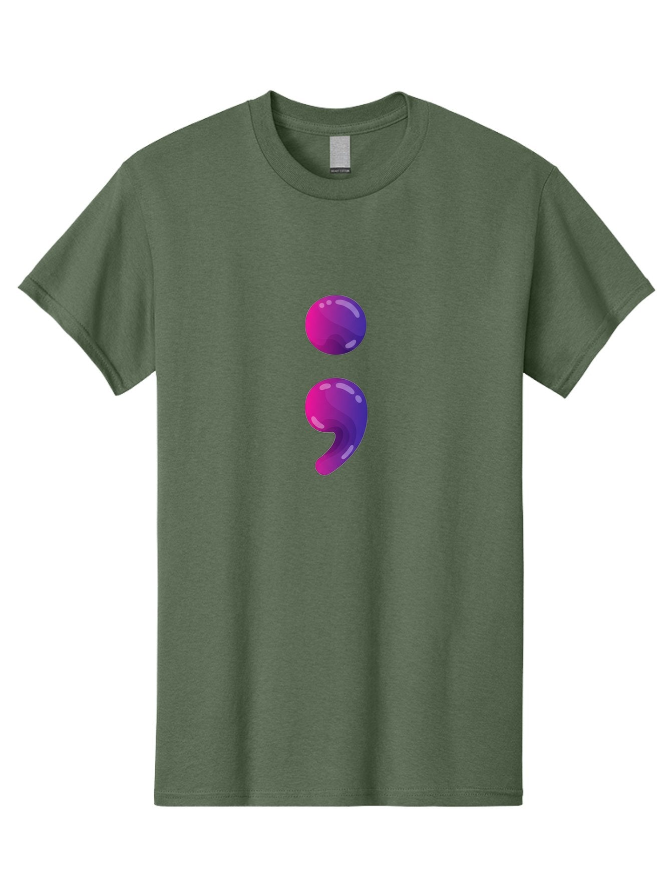Semicolon-2 Men'S Graphic Tee, 100% Cotton, Comfortable Casual Summer Wear, Machine Washable, Colon And Semicolon Symbol, Punctuation Marks, Shiny Effect, Purple Gradient, Digital Illustration, Creative Typography, Syntax Elements Bae090 8