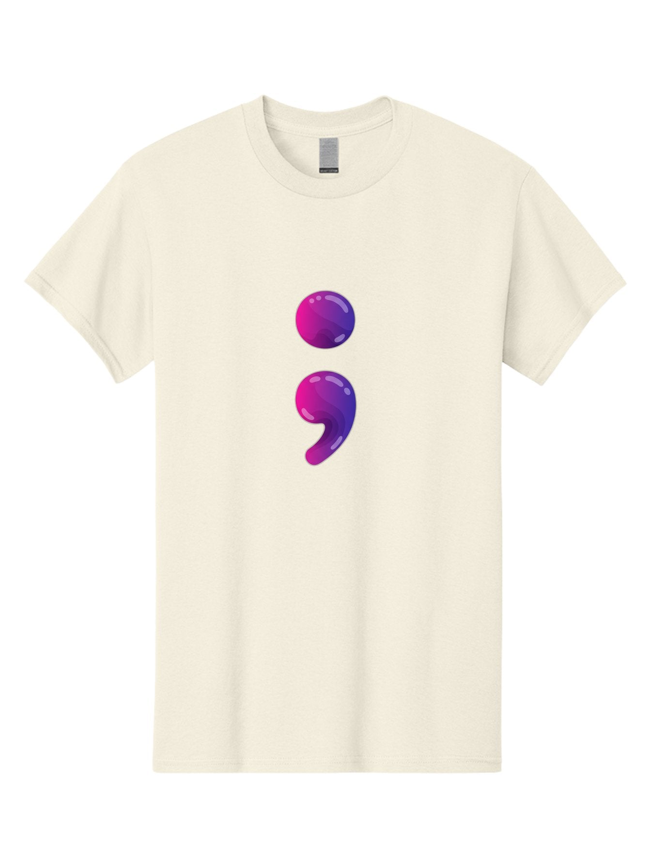 Semicolon-2 Men'S Graphic Tee, 100% Cotton, Comfortable Casual Summer Wear, Machine Washable, Colon And Semicolon Symbol, Punctuation Marks, Shiny Effect, Purple Gradient, Digital Illustration, Creative Typography, Syntax Elements Bae090 3